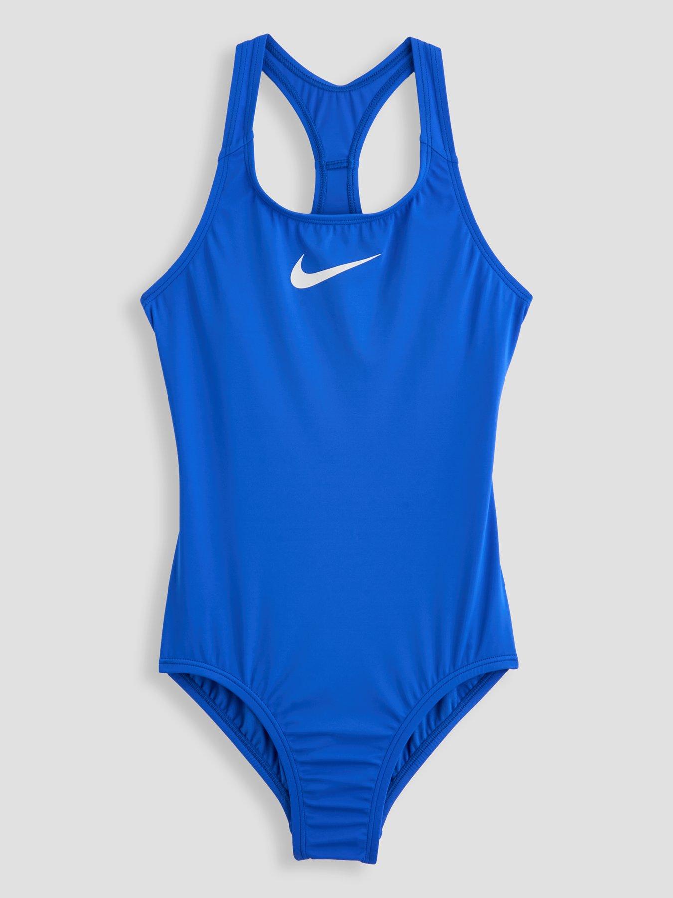 Nike Girls Swim Racerback One Piece Swimsuit, Blue, Size L