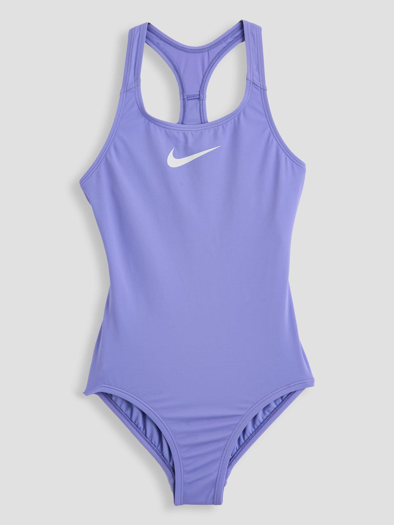 Nike Girls Swim Racerback One Piece Swimsuit, Purple, Size L