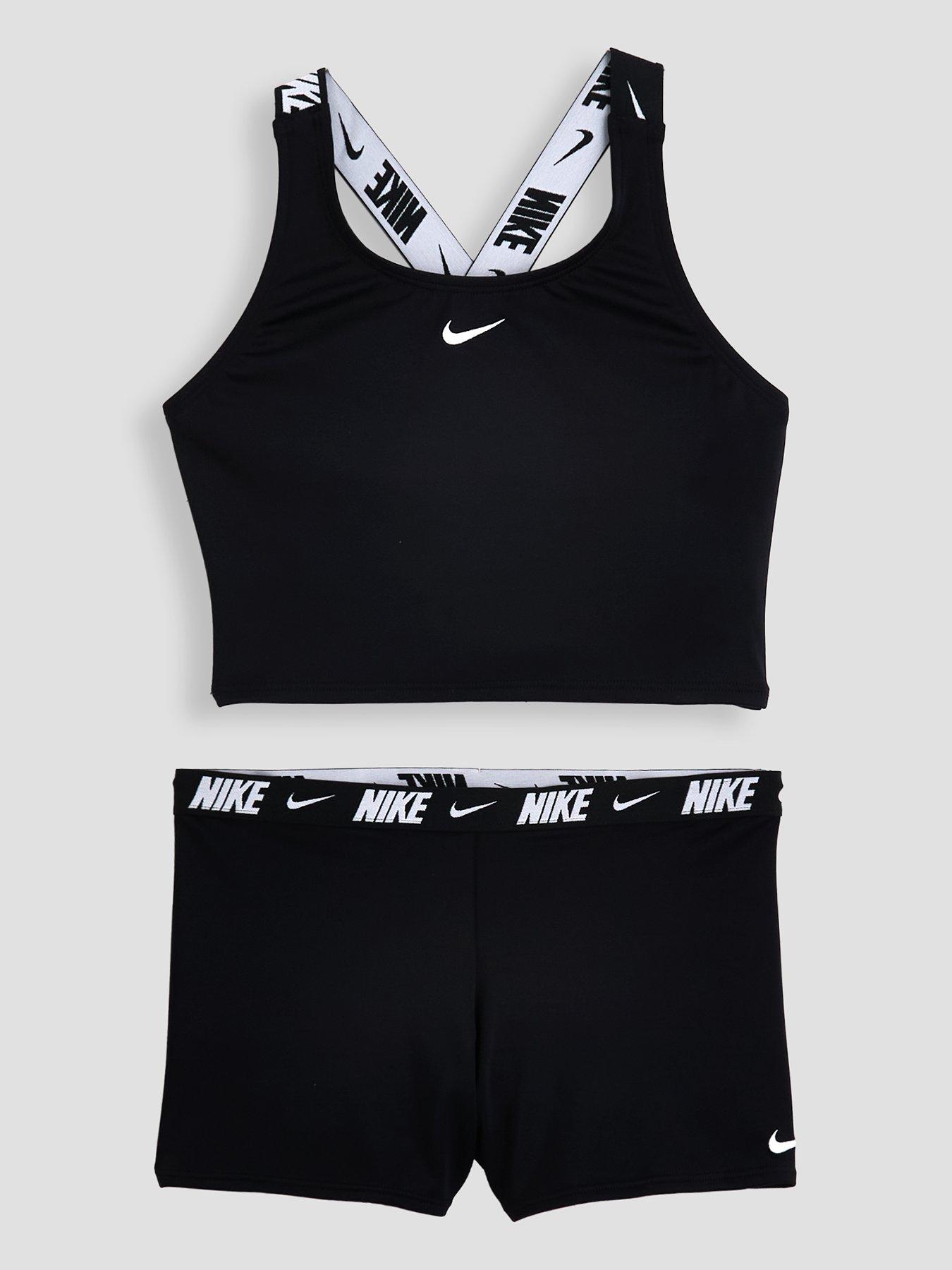 Nike Girls Crossback Midkini  &  Short Swim Set - Black