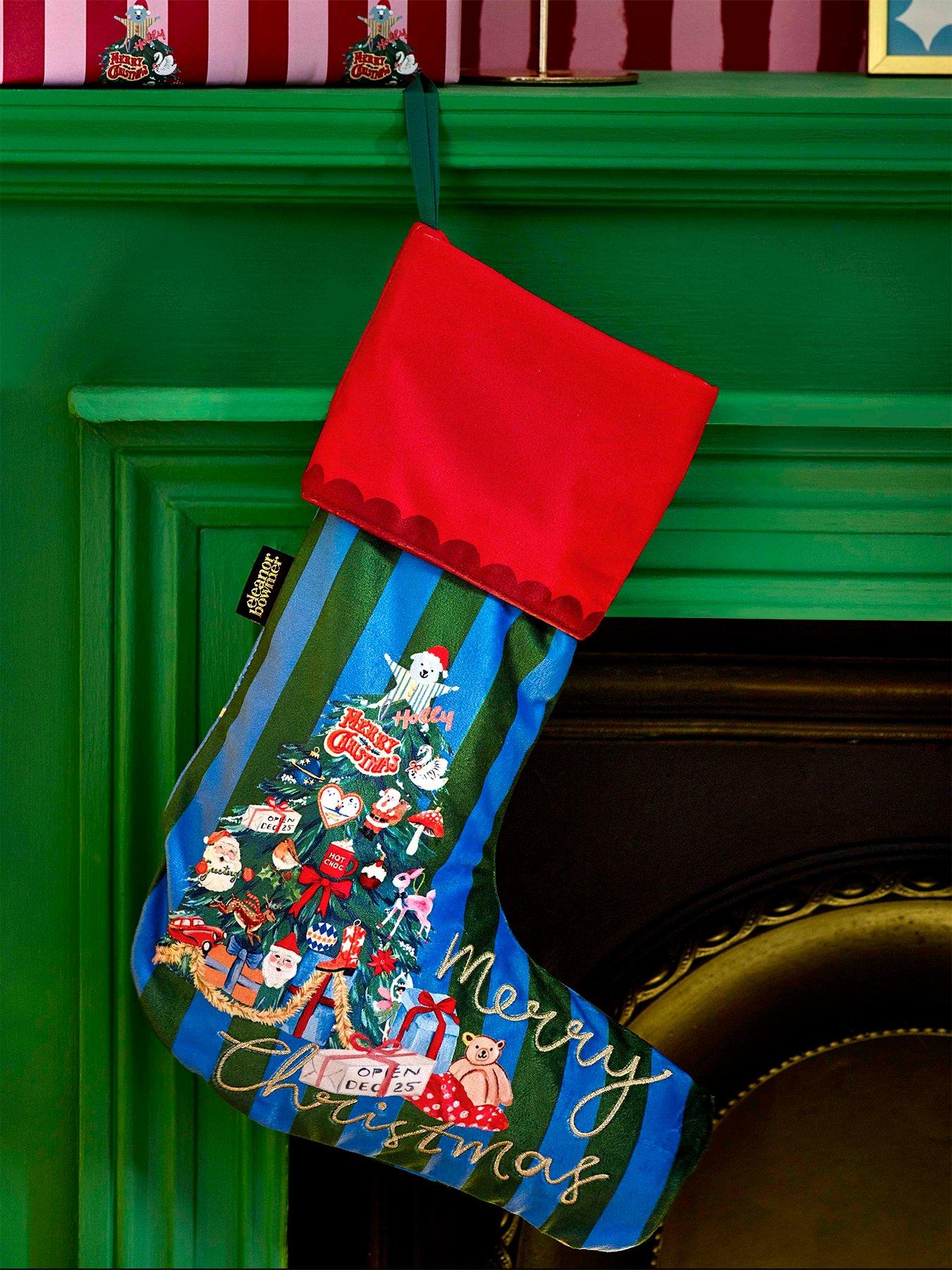 Eleanor Bowmer Christmas Tree Velvet Christmas Stocking with Embroidery