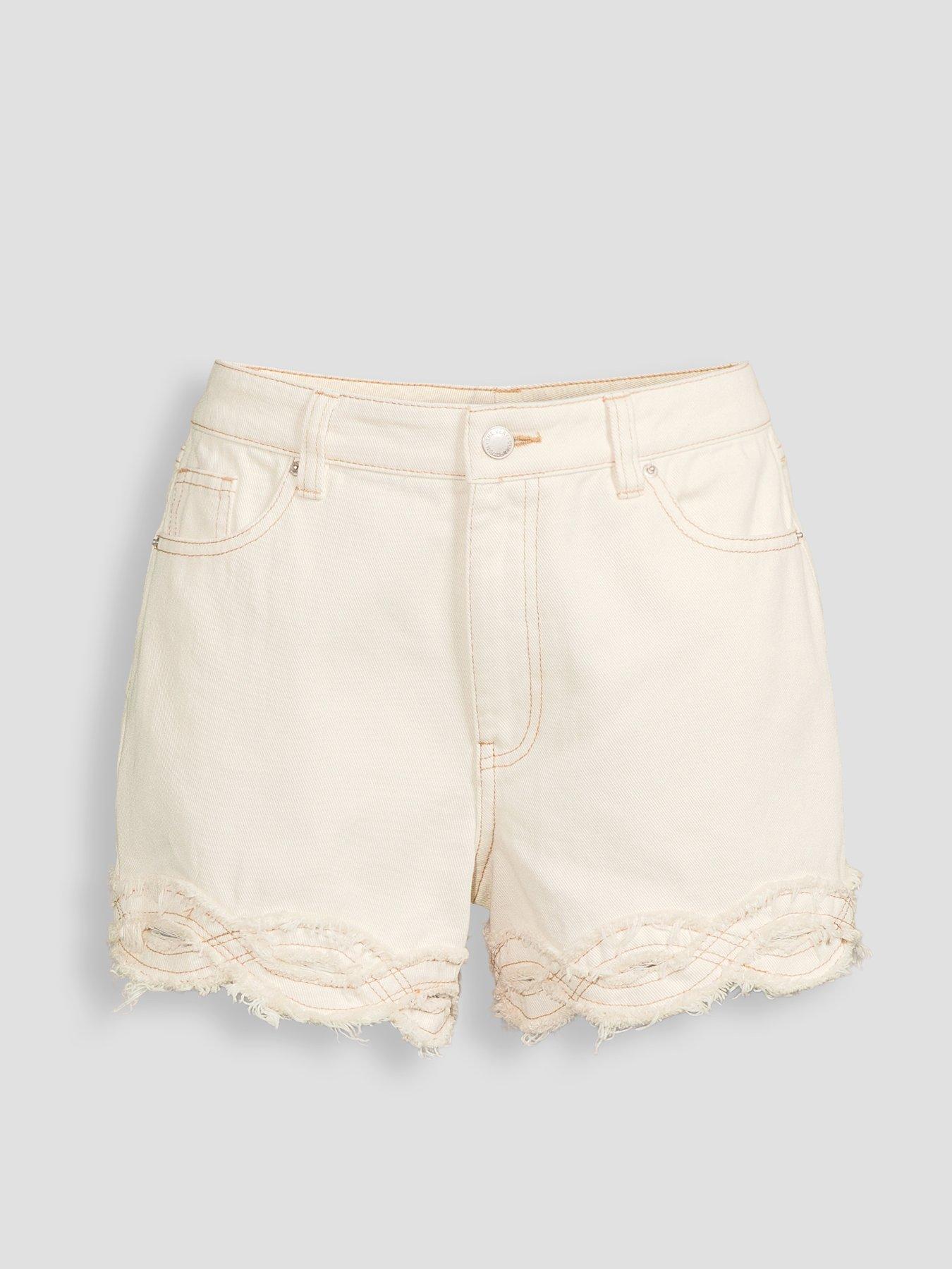 Image 7 of 7 of The Very Collection Denim Cut Out Hem Shorts - Ecru