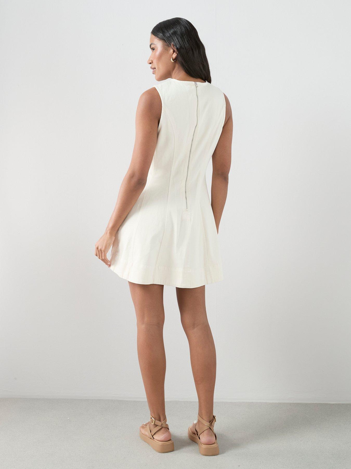 Image 2 of 7 of The Very Collection Denim Skater Dress - Ecru