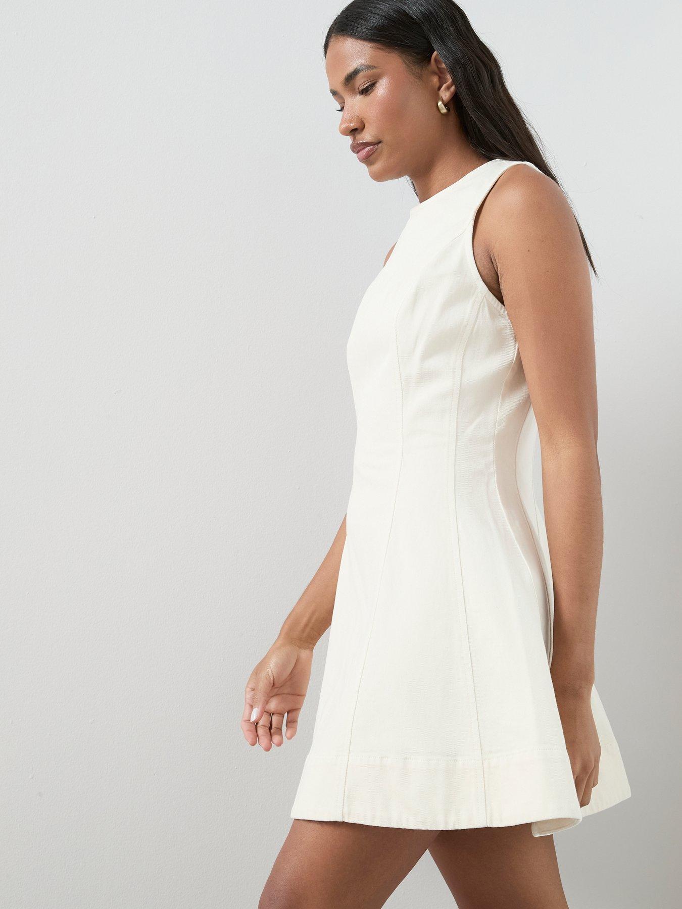 Image 6 of 7 of The Very Collection Denim Skater Dress - Ecru