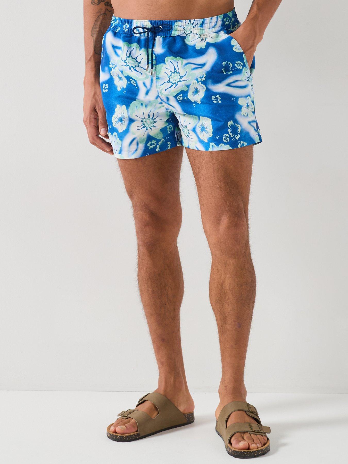 PS PAUL SMITH Riso Floral Swim Short, Light Blue, Size L, Men
