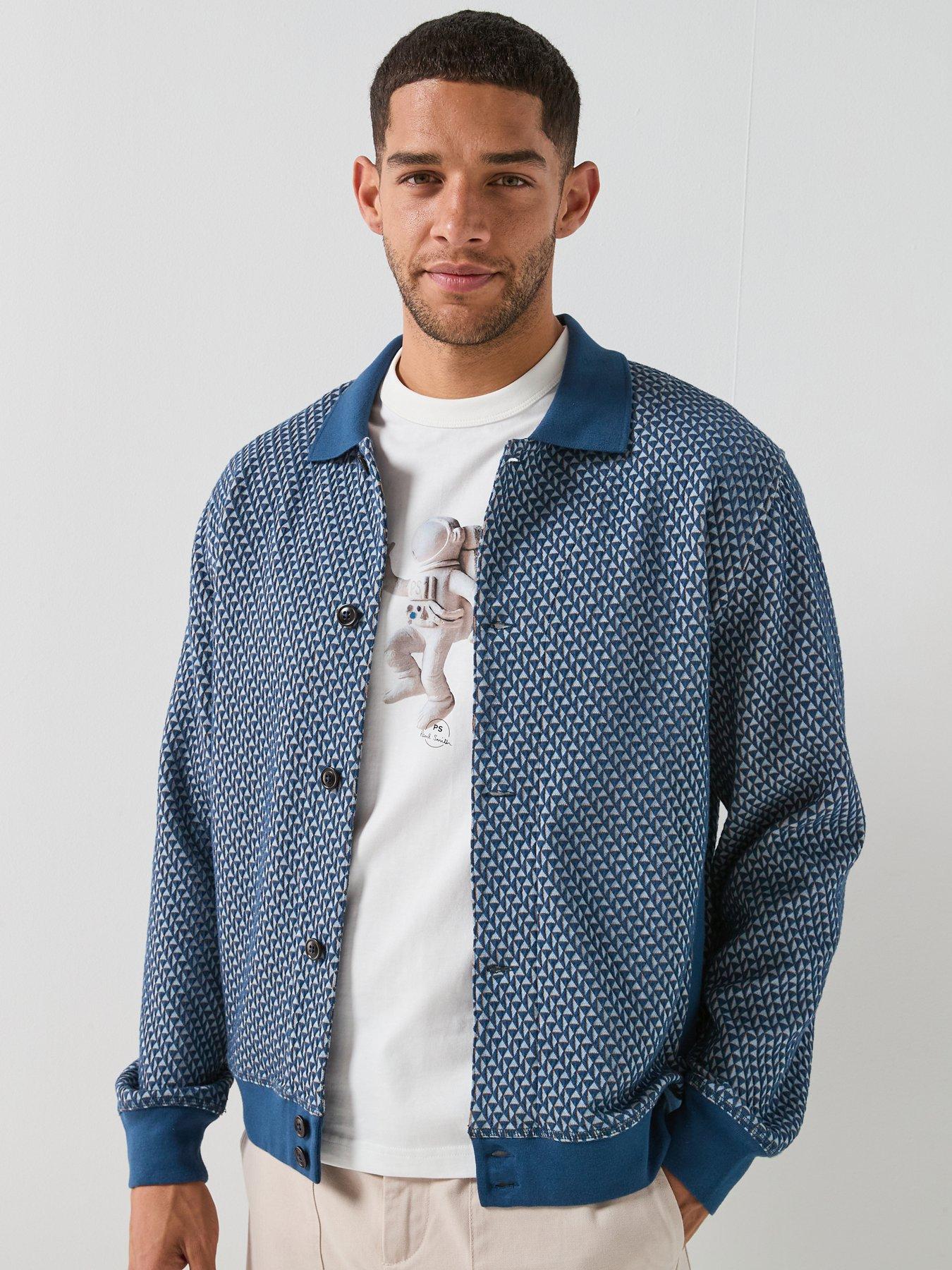 PS PAUL SMITH Regular Fit Collared Knitted Cardigan - Blue