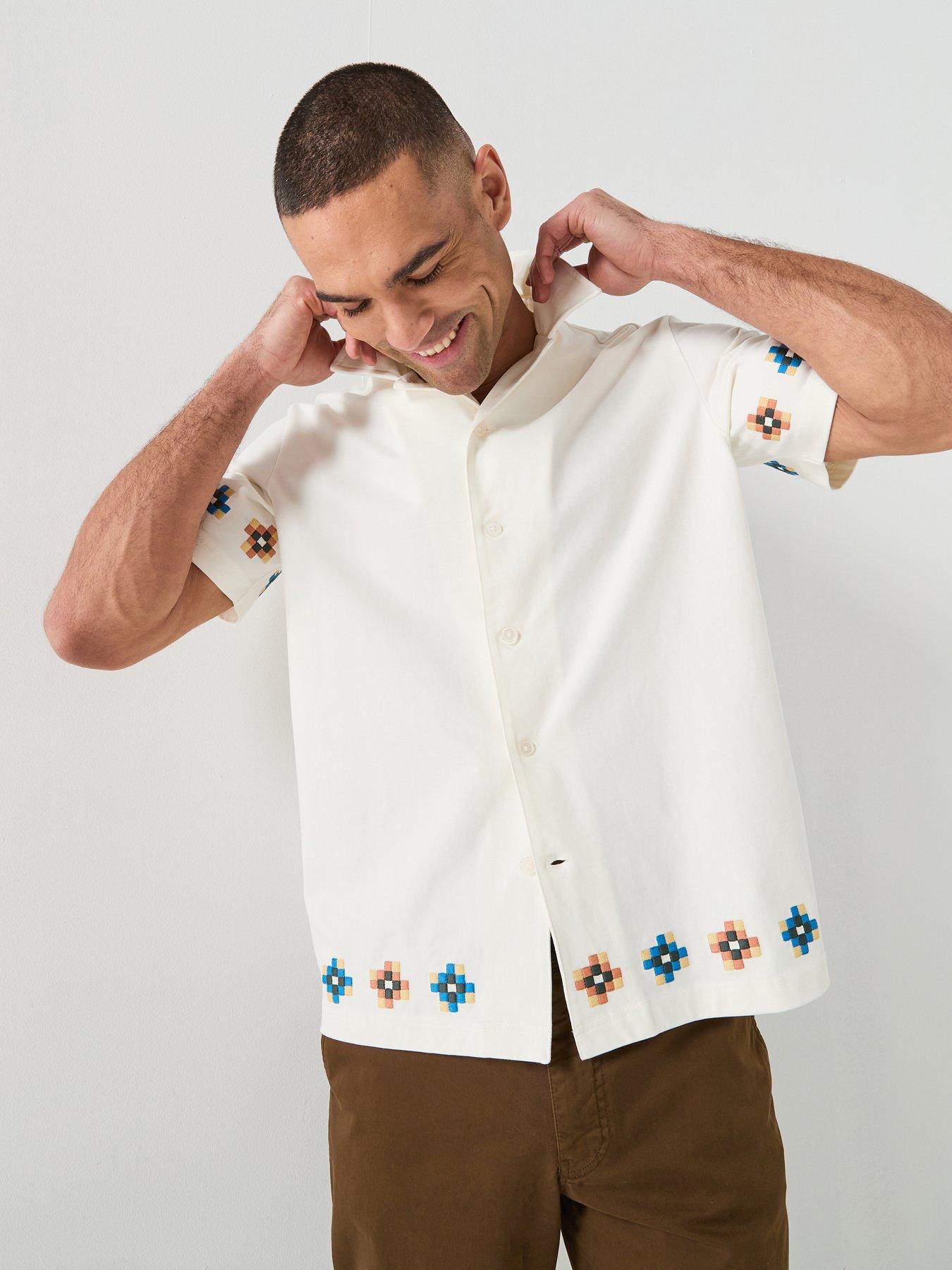 PS PAUL SMITH Casual Fit Short Sleeve Tile Print Shirt - White