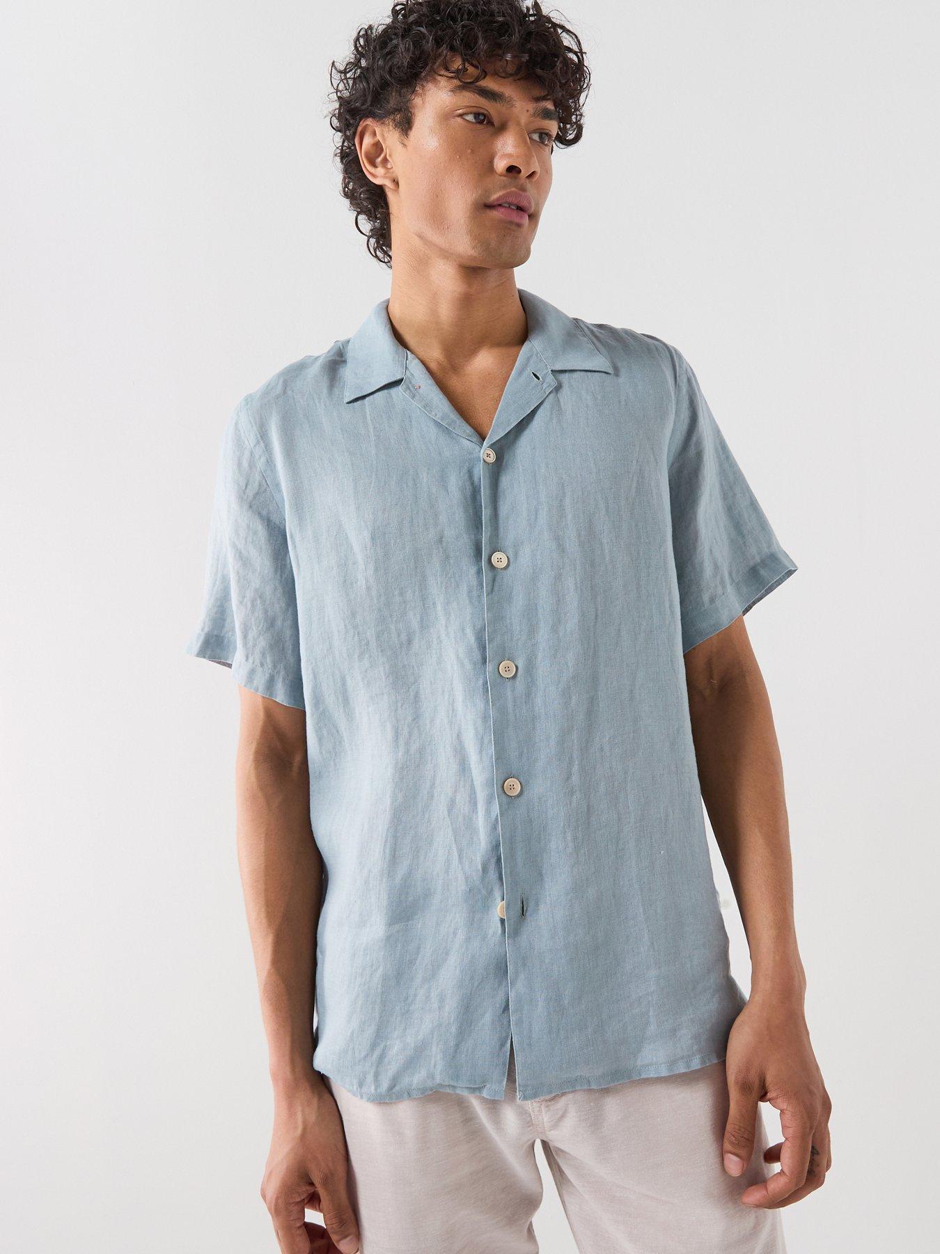 PS PAUL SMITH Casual Fit Short Sleeve Floral Print Shirt, Light Blue, Size S, Men