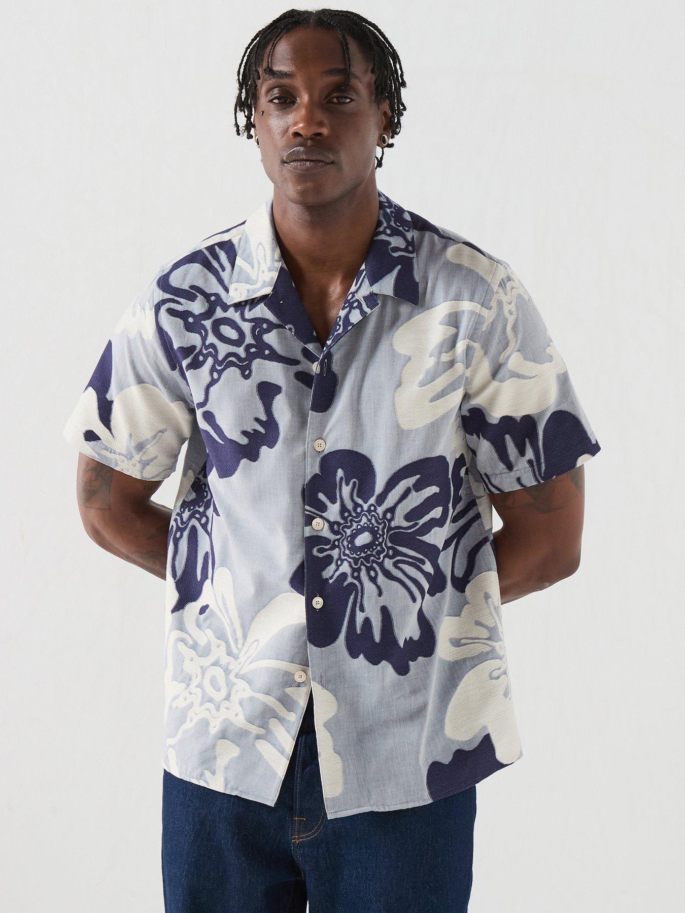 PS PAUL SMITH Ps Paul Smith Casual Fit Short Sleeve Floral Print Shirt - Blue