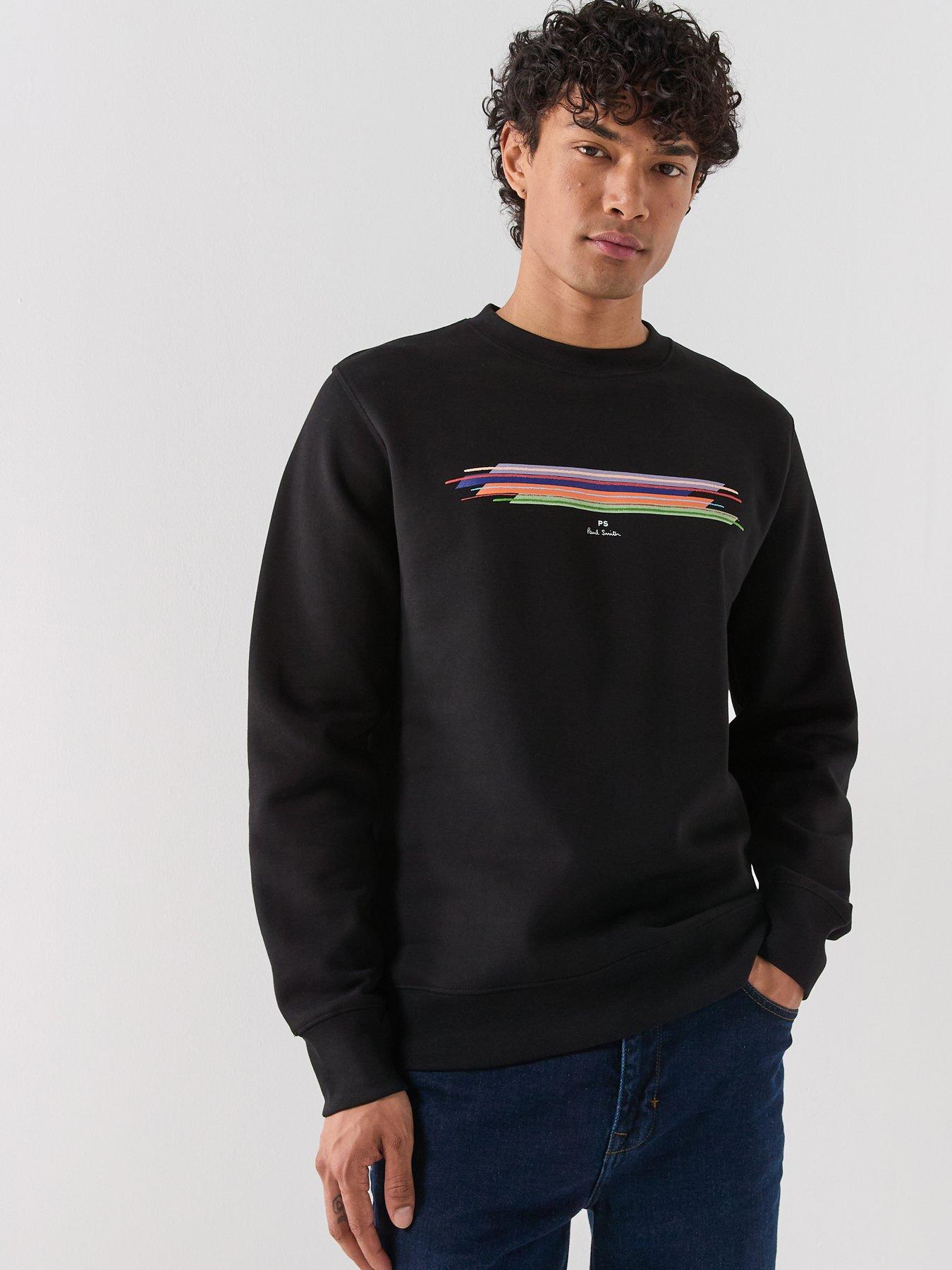 PS PAUL SMITH Regular Fit Stripe Graphic Crew Neck Sweatshirt, Black, Size Xl, Men