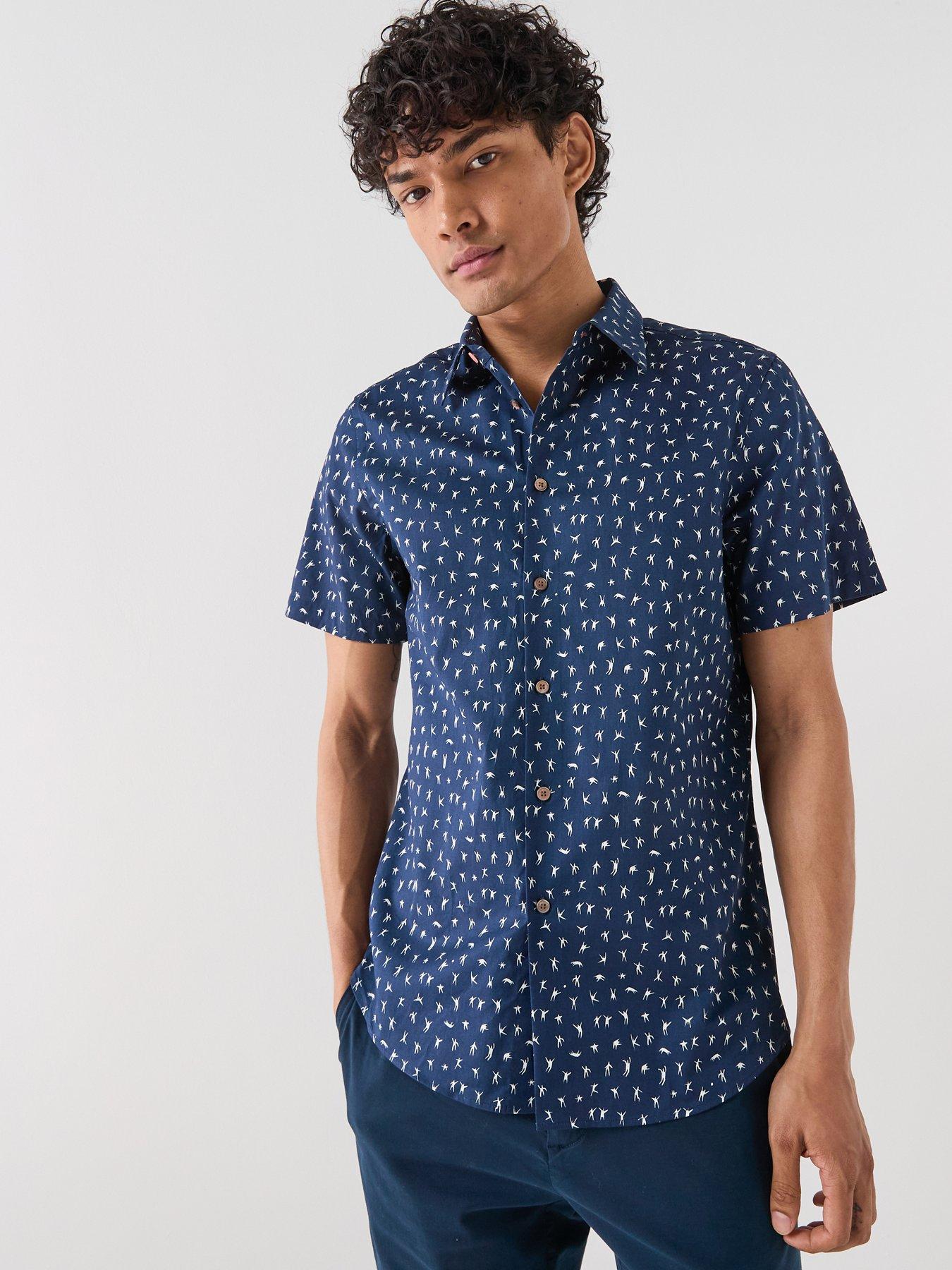 PS PAUL SMITH Tailored Fit All Over Micro Printed Shirt - Navy