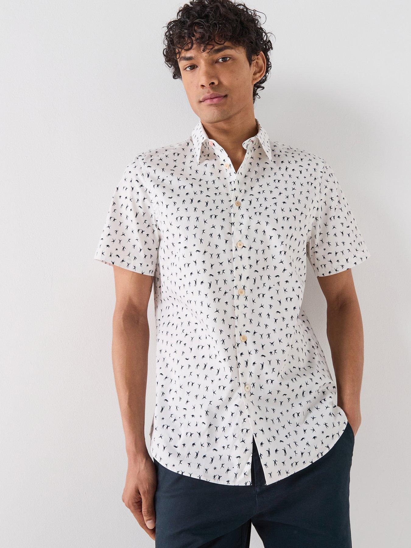 PS PAUL SMITH Tailored Fit All Over Micro Printed Shirt - White