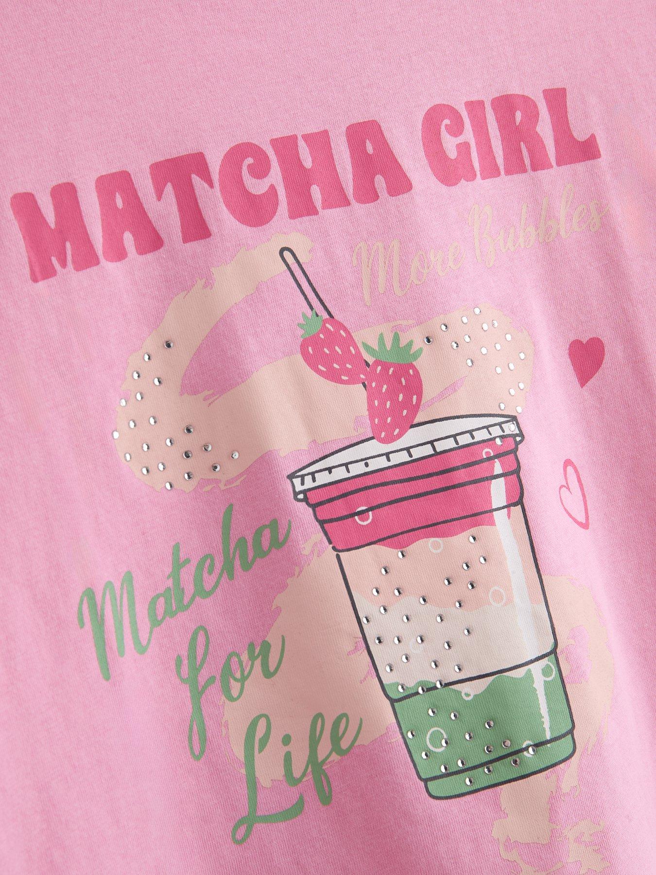 Image 3 of 4 of The Very Collection Girls Embellished Matcha Girl T-shirt - Pink
