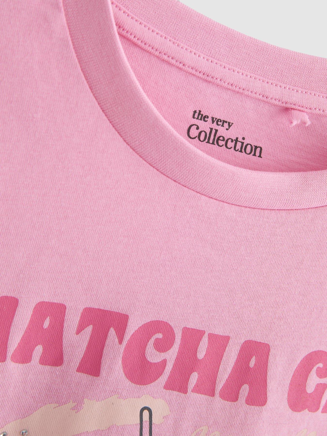Image 4 of 4 of The Very Collection Girls Embellished Matcha Girl T-shirt - Pink