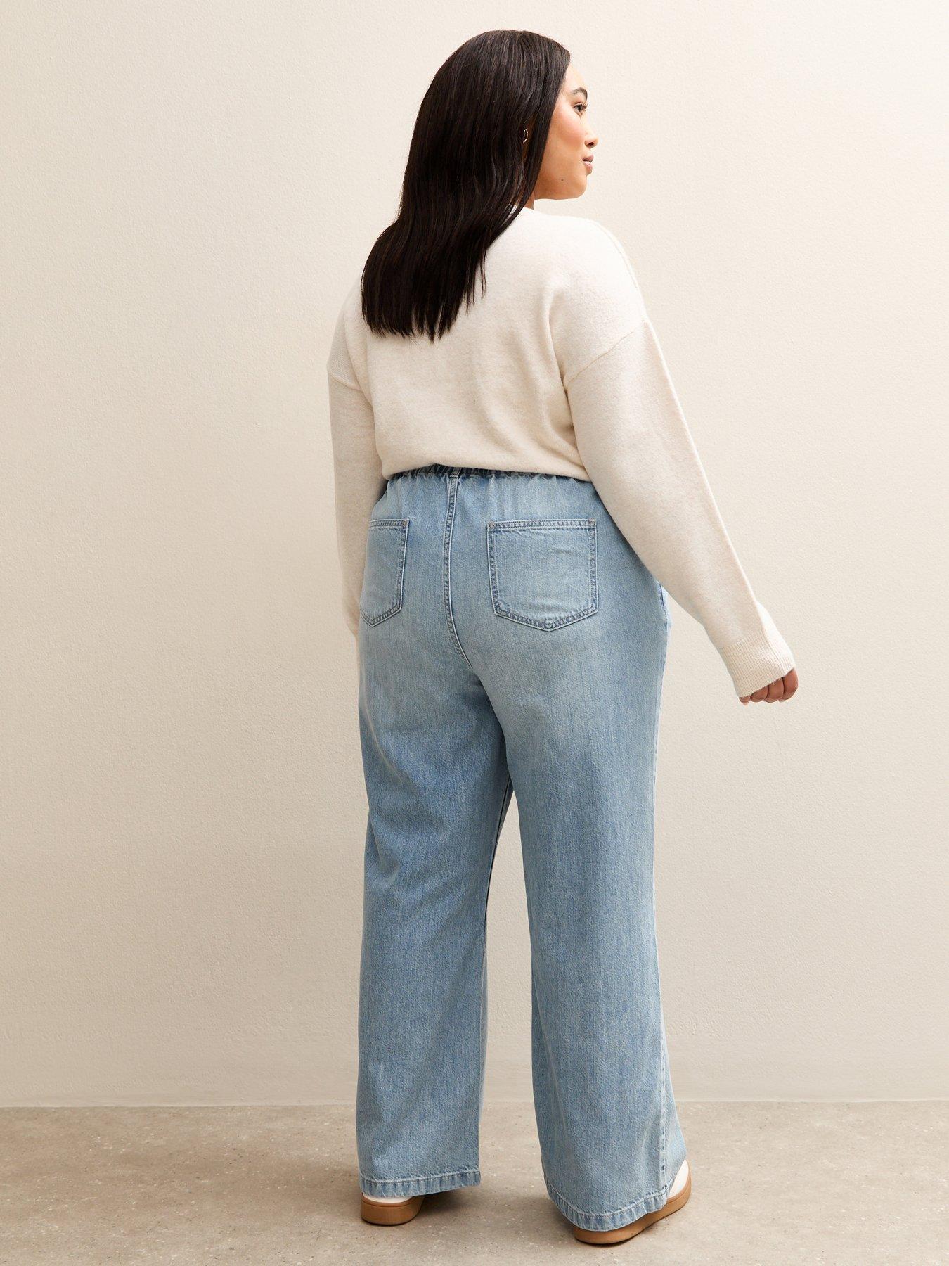 Image 2 of 5 of New Look Curves Drawstring Waist Denim Jeans - Light Blue