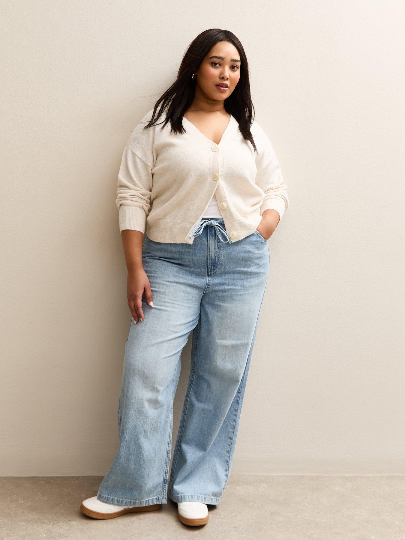 Image 3 of 5 of New Look Curves Drawstring Waist Denim Jeans - Light Blue