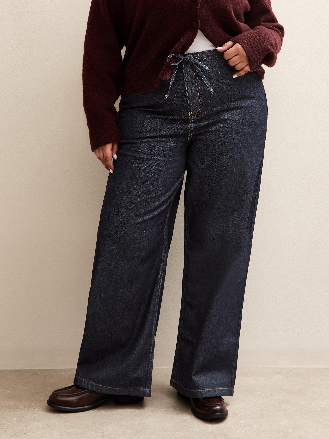 New Look Curves Drawstring Waist Denim Jeans - Dark Blue