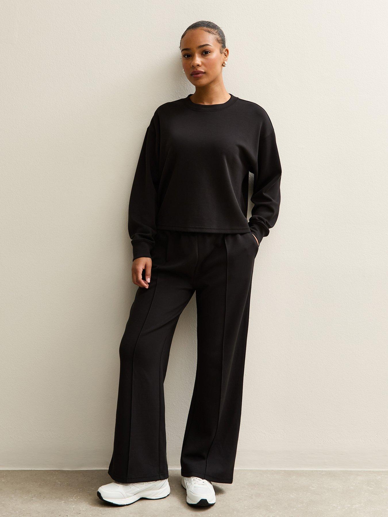 Image 3 of 4 of New Look Petite Black Wide Leg Joggers