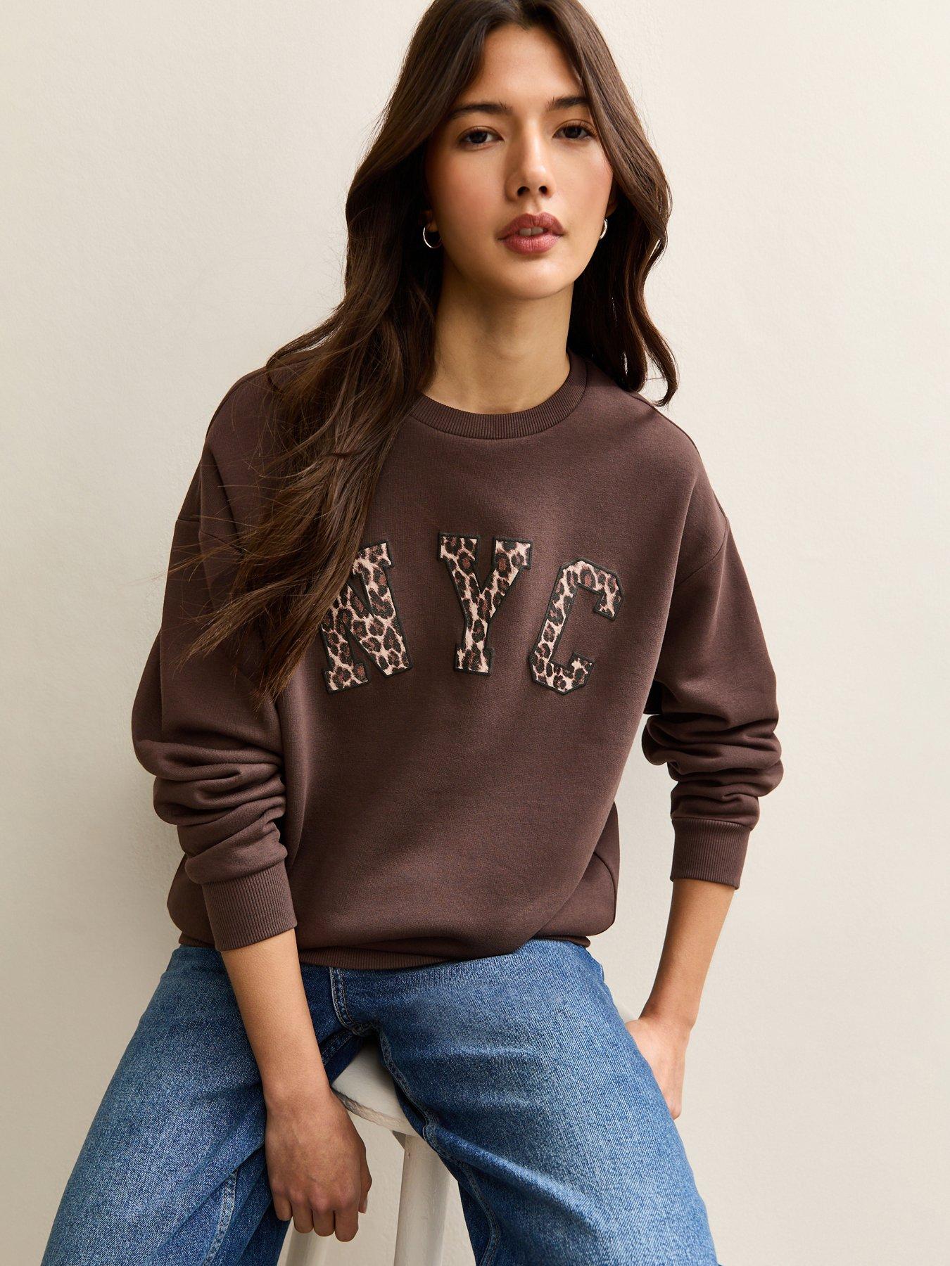 New Look NYC Leopard Print Logo Sweatshirt - Brown