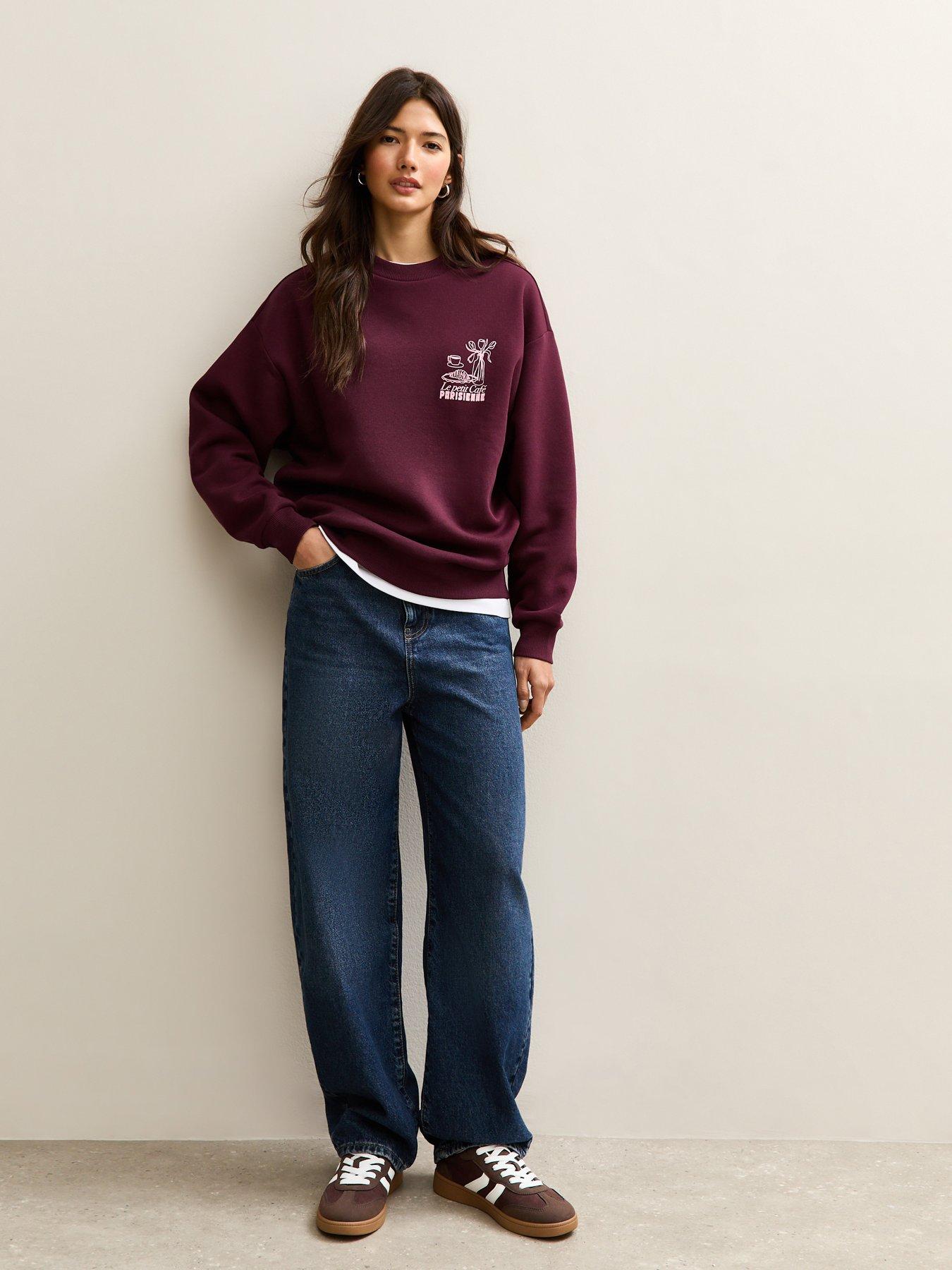 Image 3 of 5 of New Look Dark Burgundy Le Petit Cafe Logo Print Sweatshirt