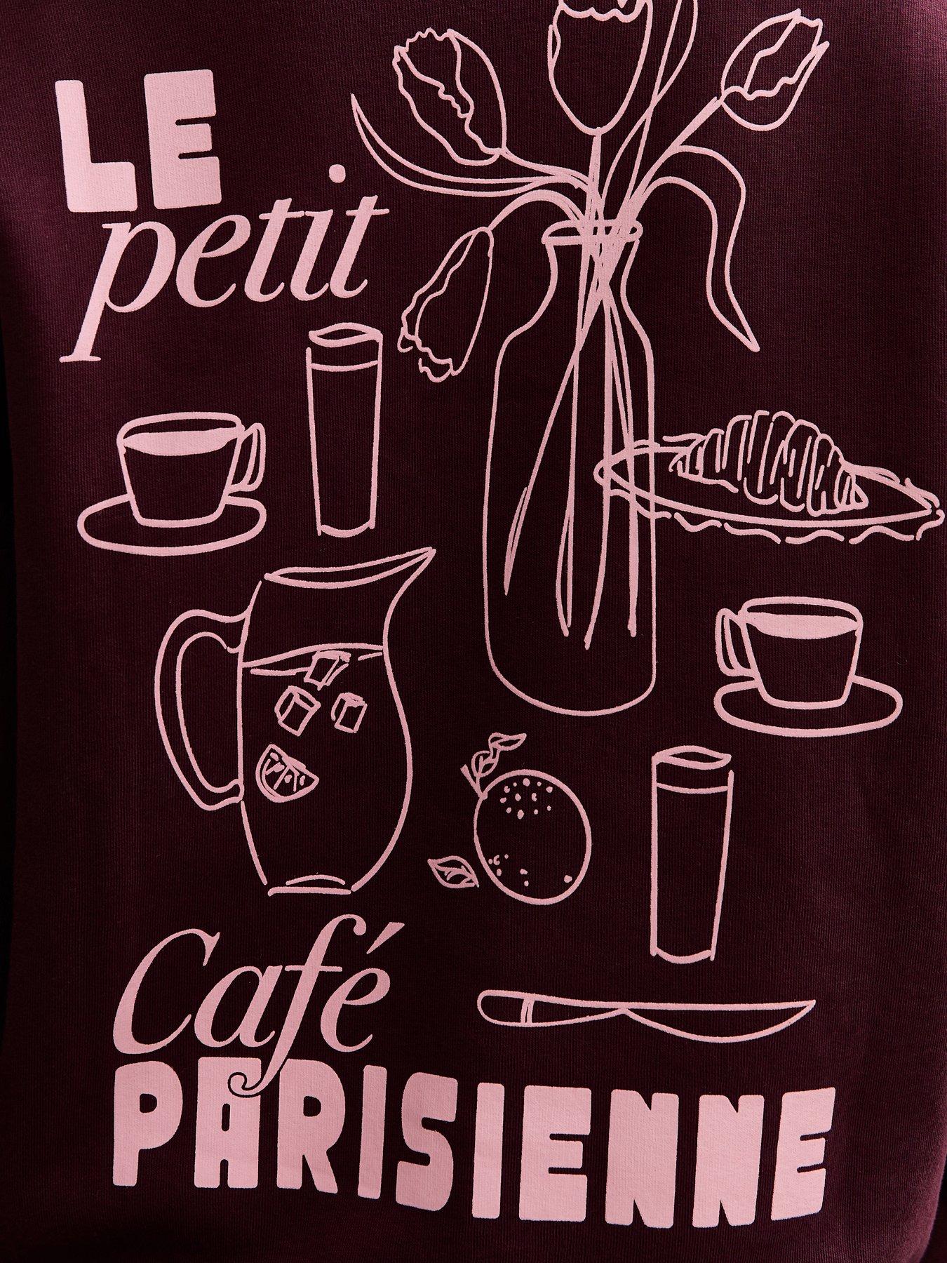 Image 5 of 5 of New Look Dark Burgundy Le Petit Cafe Logo Print Sweatshirt