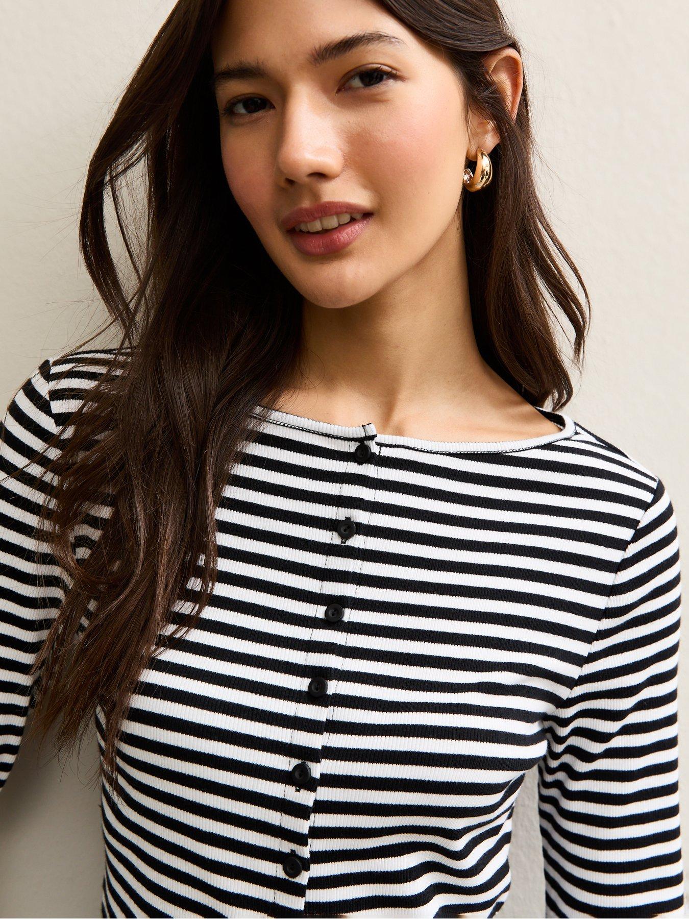 Image 4 of 5 of New Look Black Striped Button Up Long Sleeve Top
