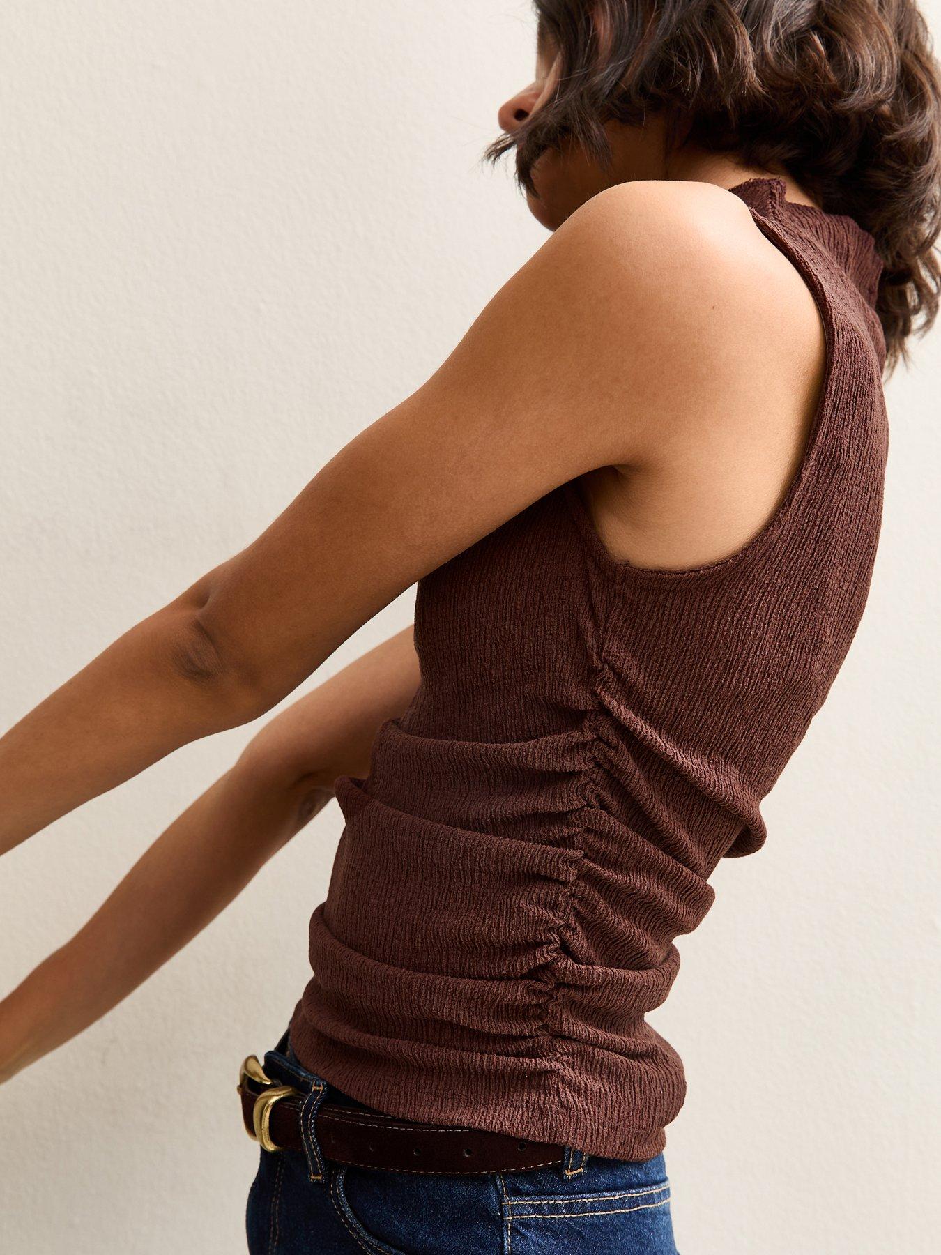 New Look Textured Jersey Ruched Tank Top - Brown | Very