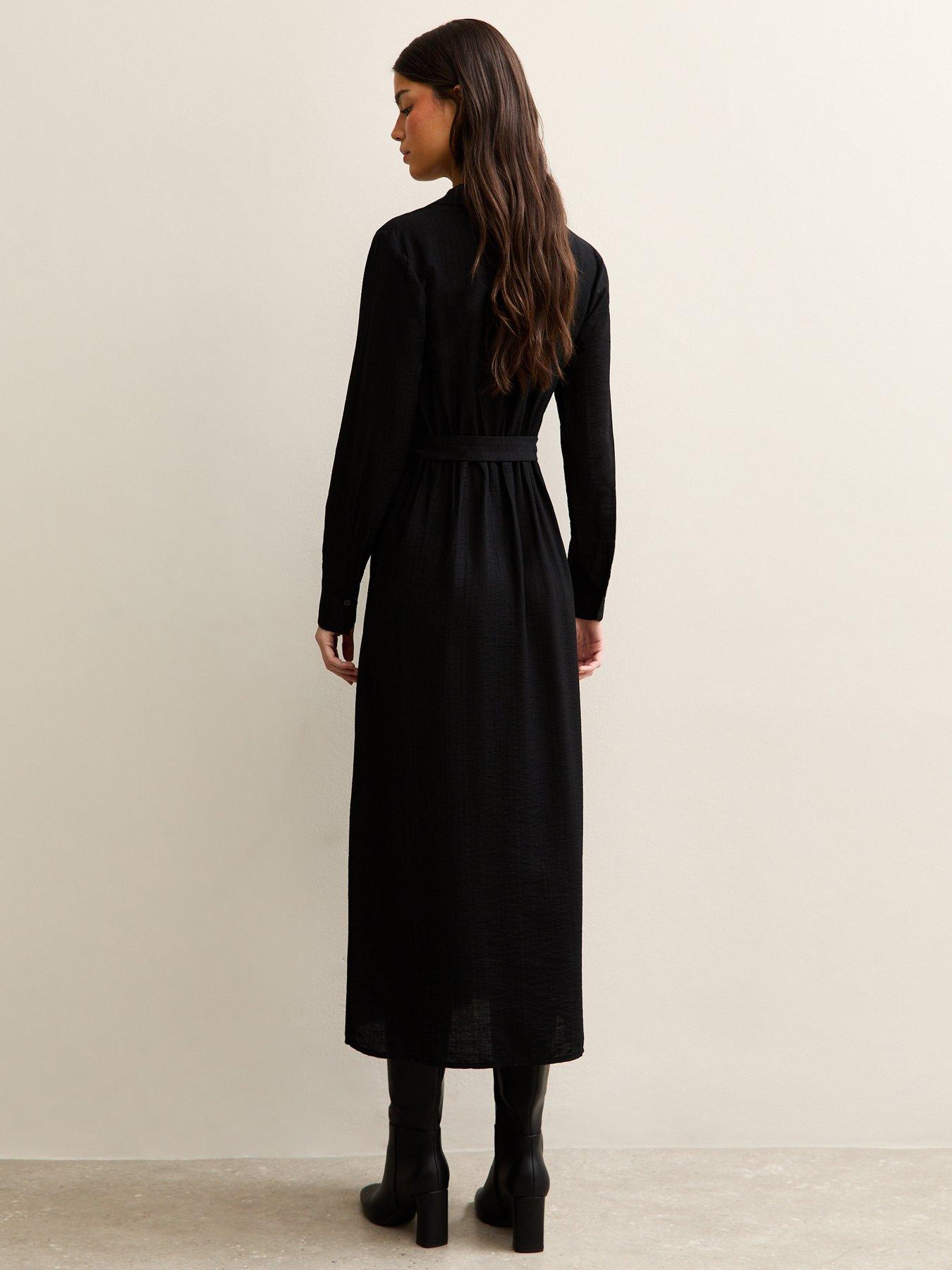 Image 2 of 5 of New Look Belted Wrap Midi Dress - Black
