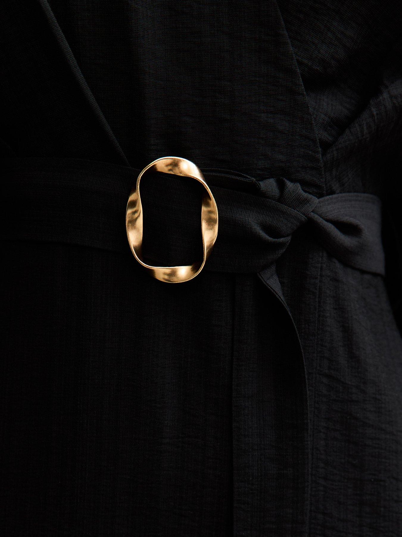 Image 5 of 5 of New Look Belted Wrap Midi Dress - Black