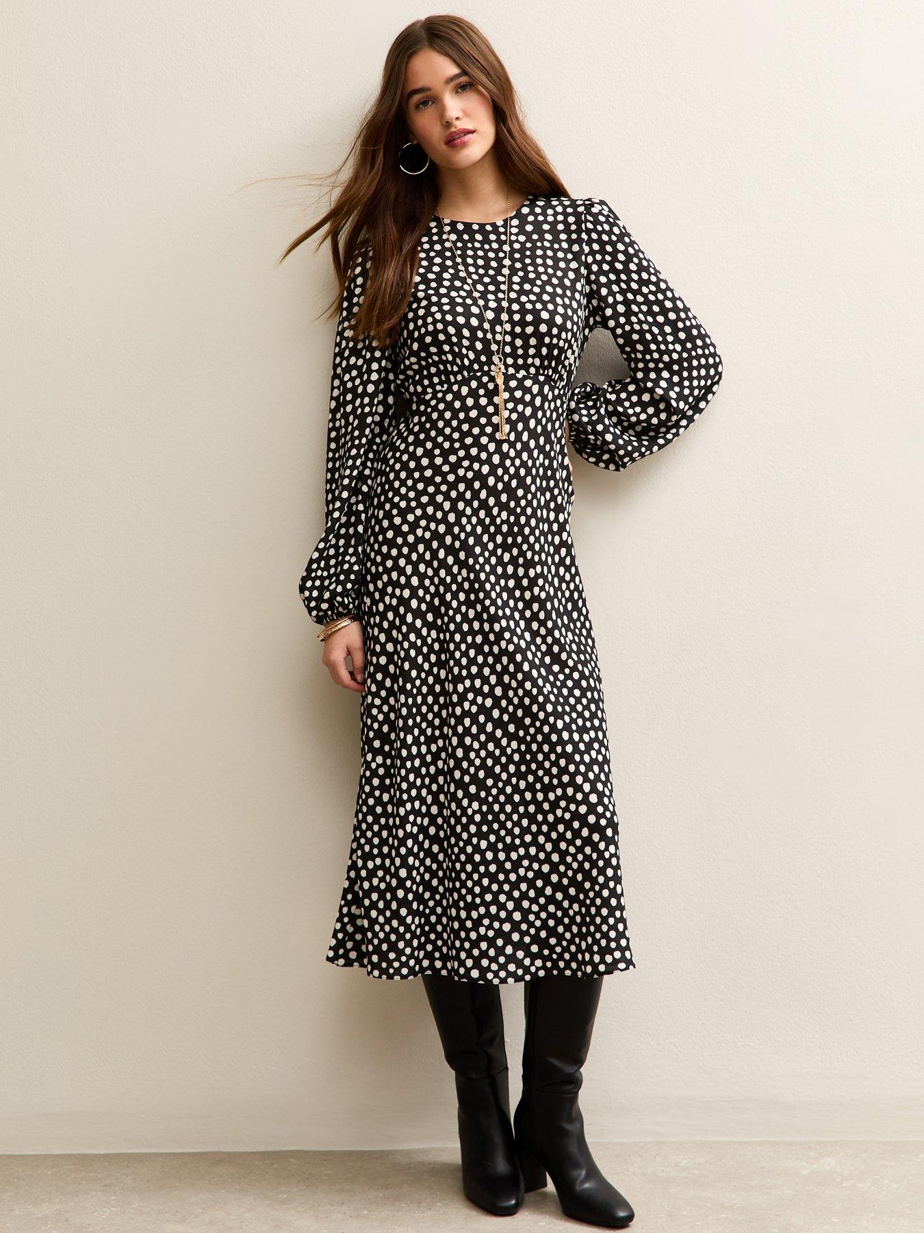 New Look Polka Dot Print Midi Dress - Black