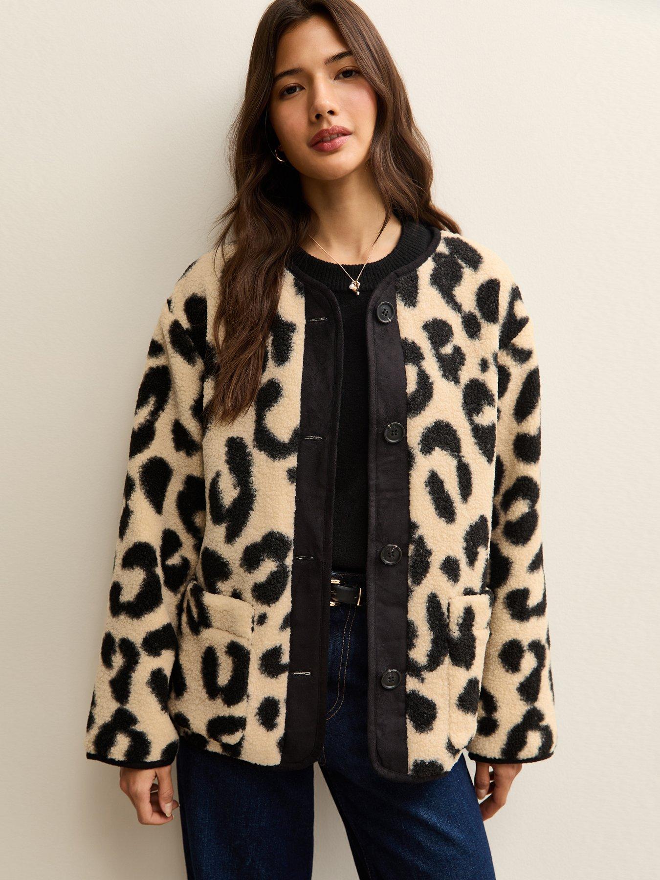 New Look Cream Leopard Print Borg Textured Jacket
