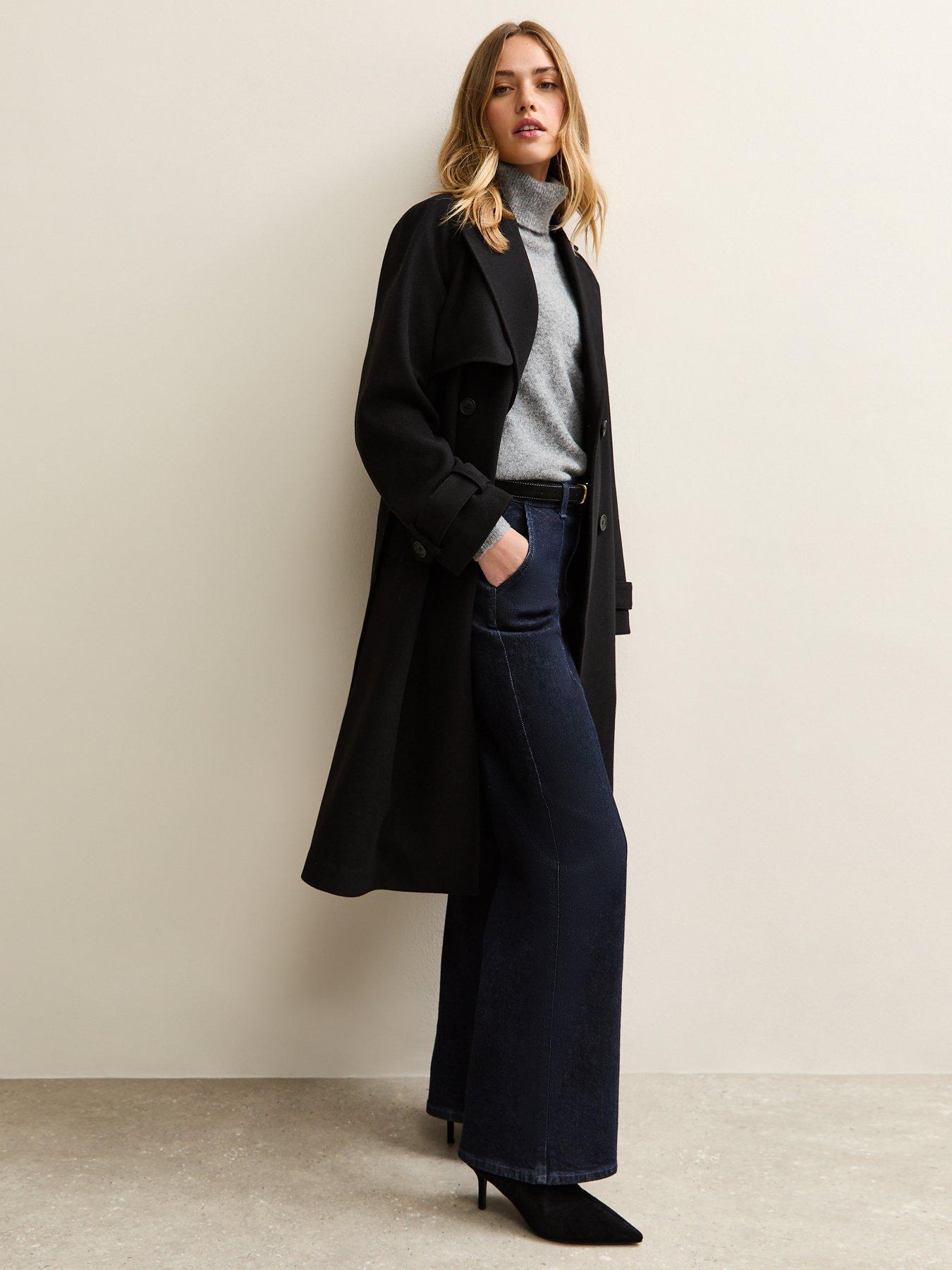 Image 4 of 5 of New Look Brushed Double Breasted Trench Coat - Black