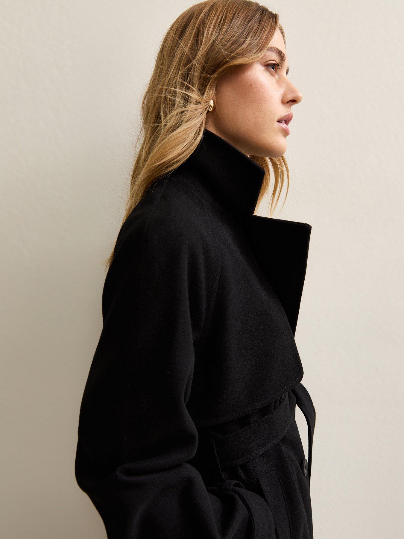 Image 5 of 5 of New Look Brushed Double Breasted Trench Coat - Black