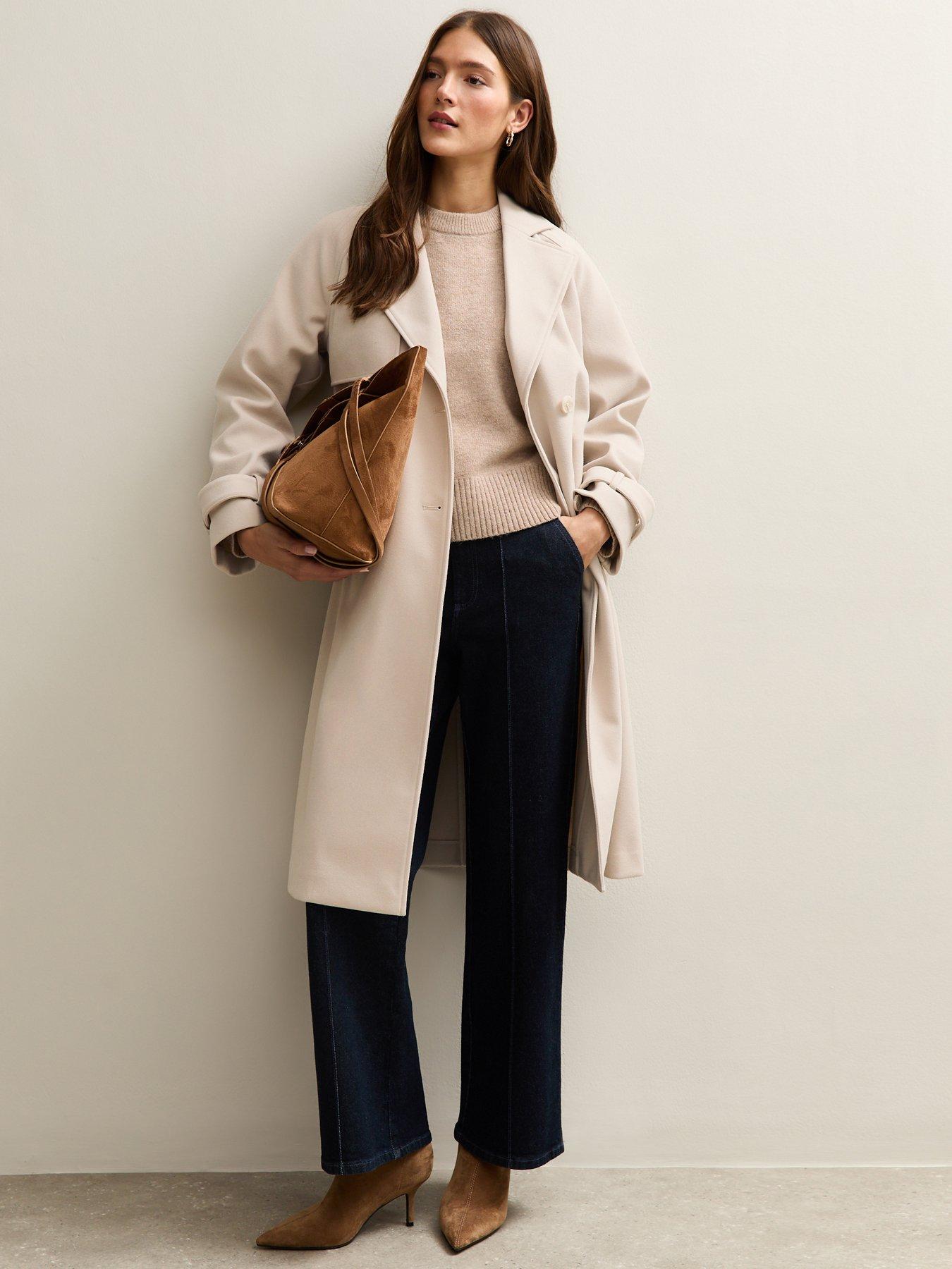 New Look Brushed Double Breasted Trench Coat - Off White