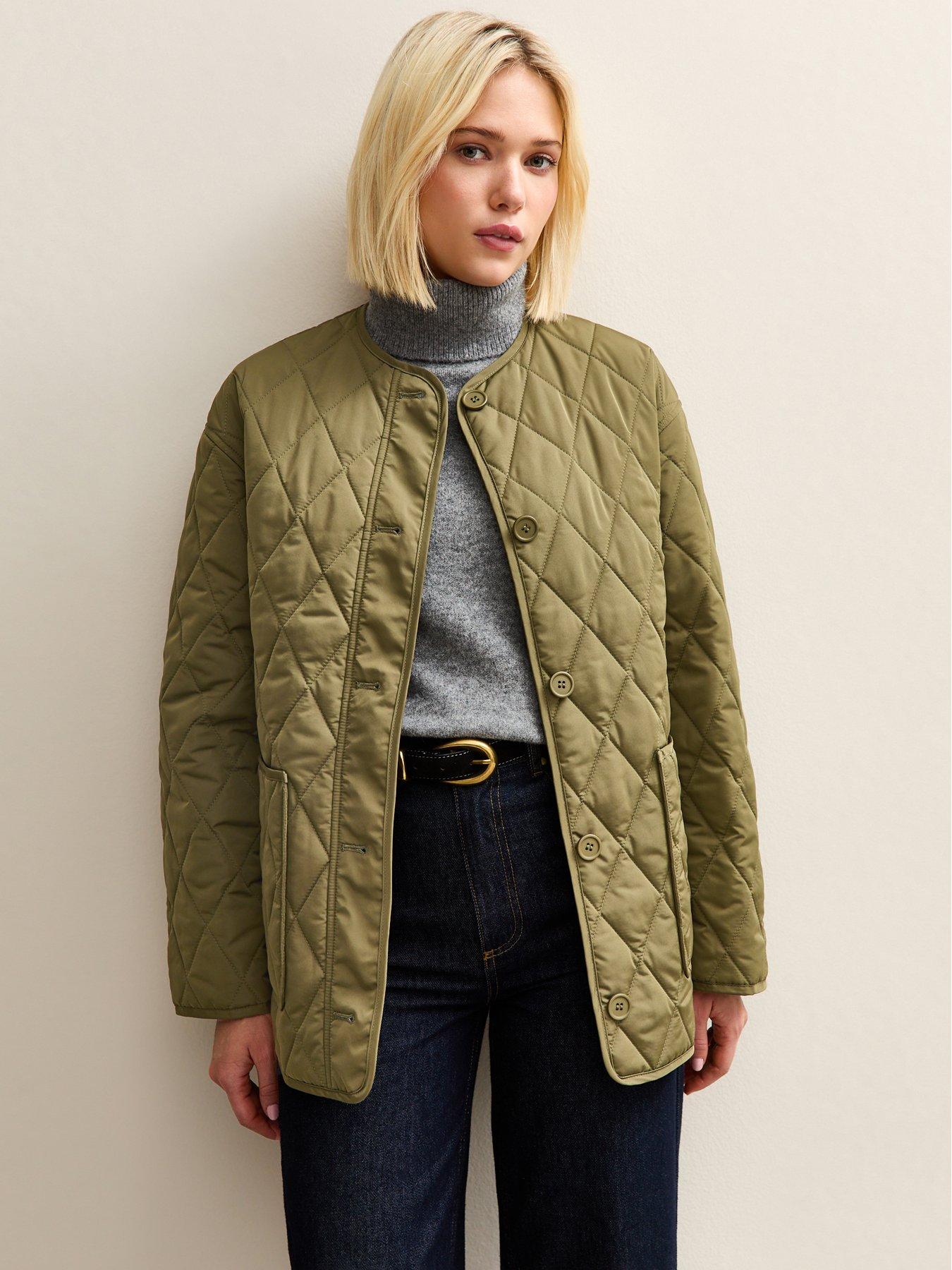 New Look: Longline Quilted Jacket - Dark Khaki