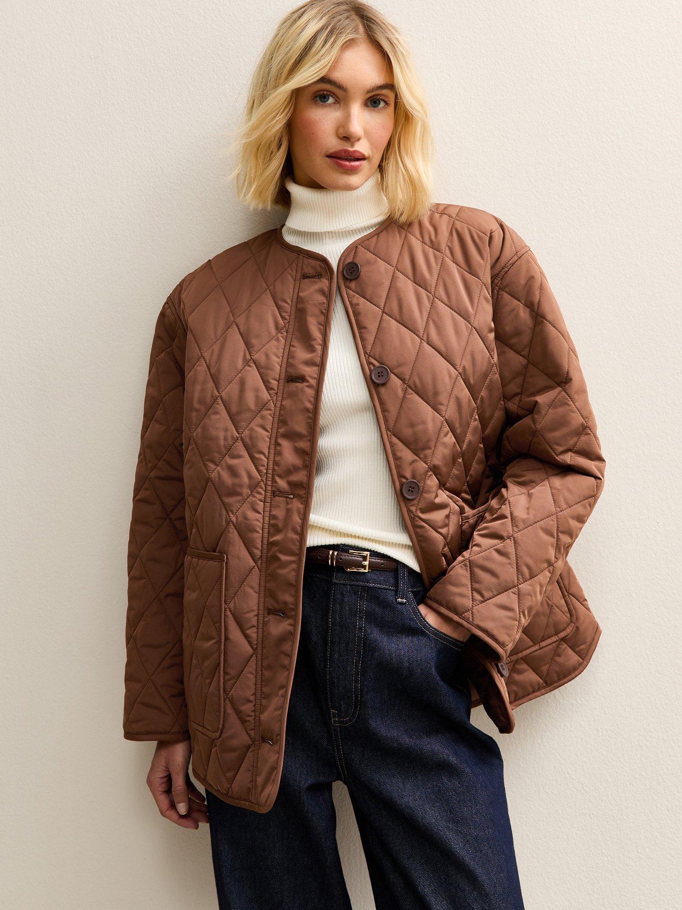 New Look Mid Longline Quilted Jacket - Brown