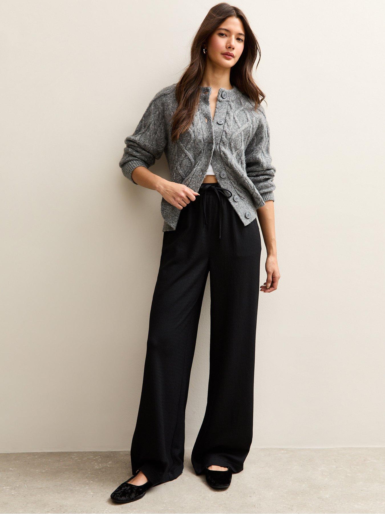 New Look Black Textured Wide Leg Trousers