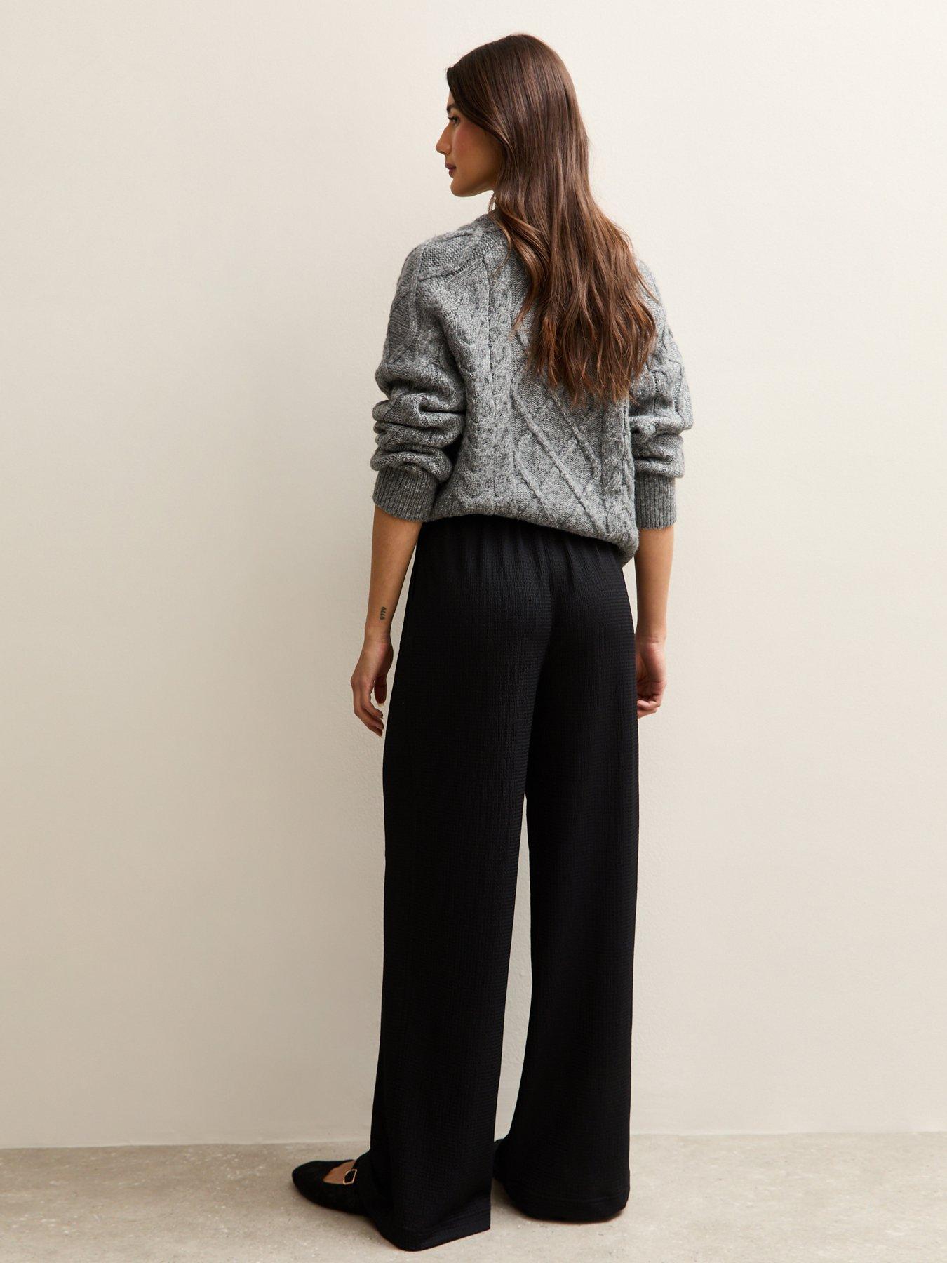 Image 2 of 4 of New Look Black Textured Wide Leg Trousers