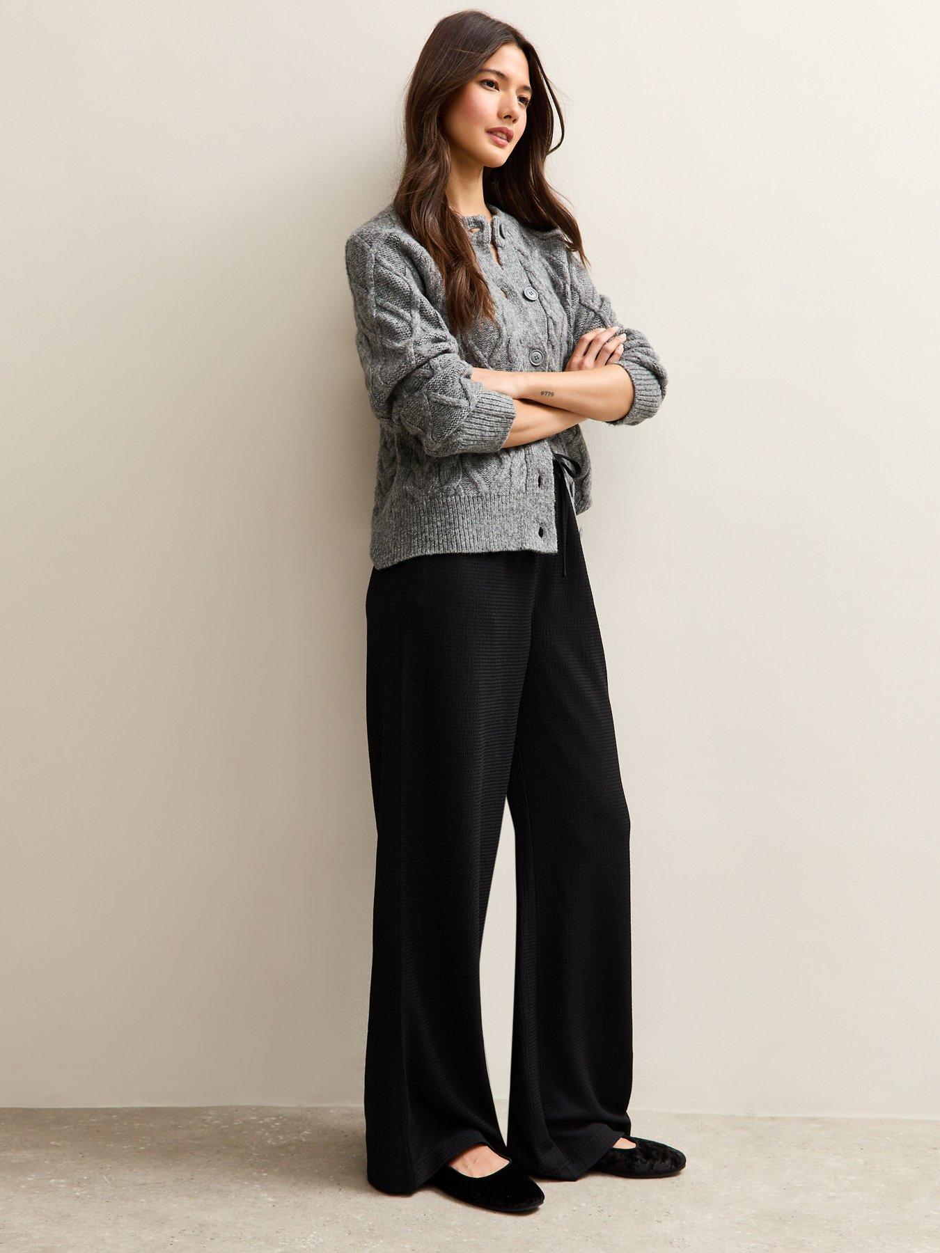Image 3 of 4 of New Look Black Textured Wide Leg Trousers