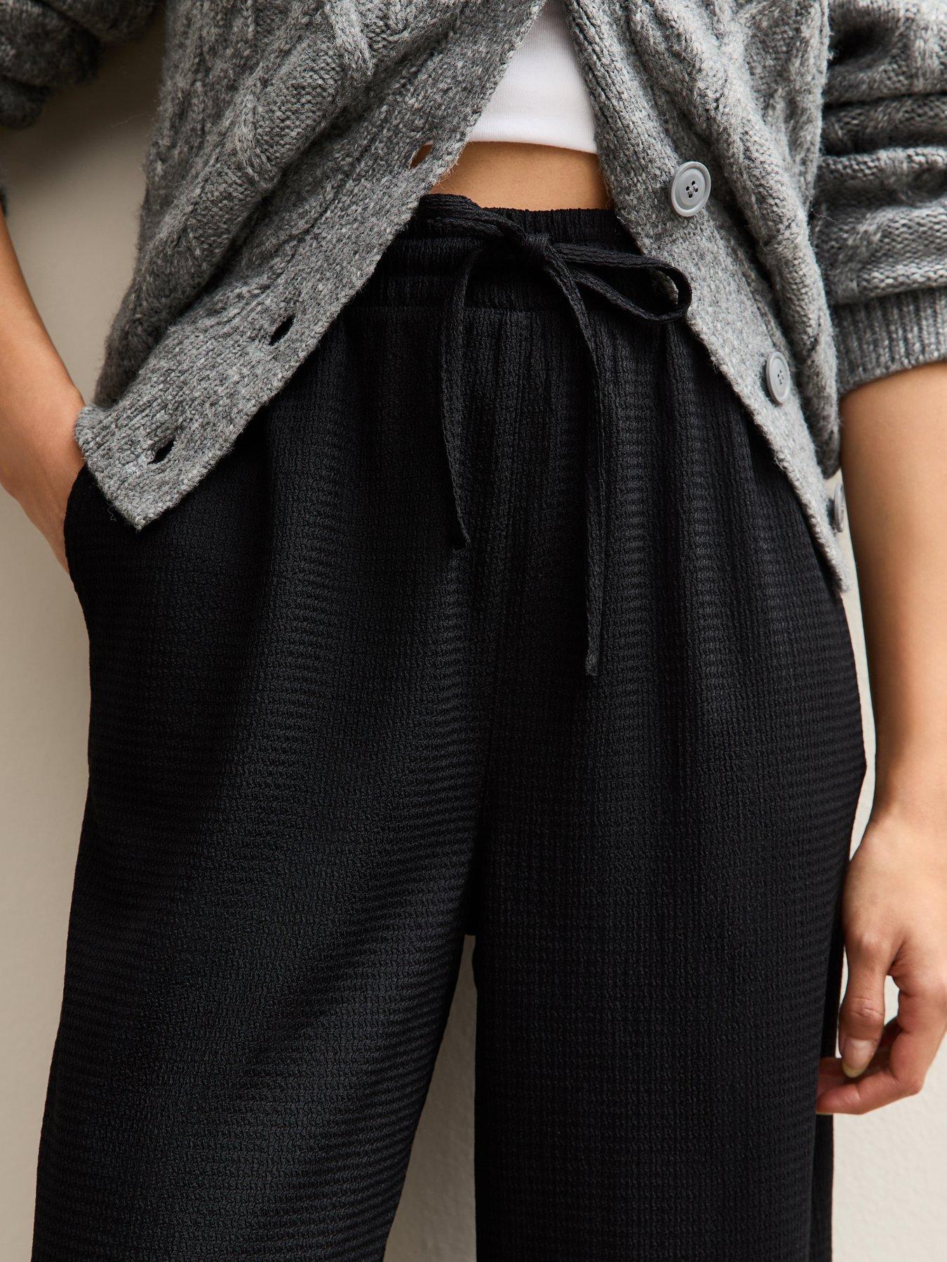 Image 4 of 4 of New Look Black Textured Wide Leg Trousers