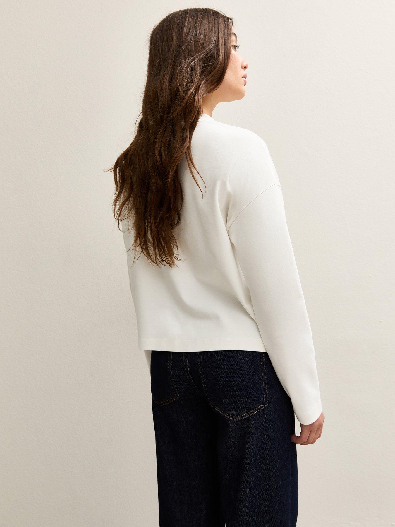 Image 2 of 5 of New Look Off White Premium Cotton Long Sleeve T-shirt