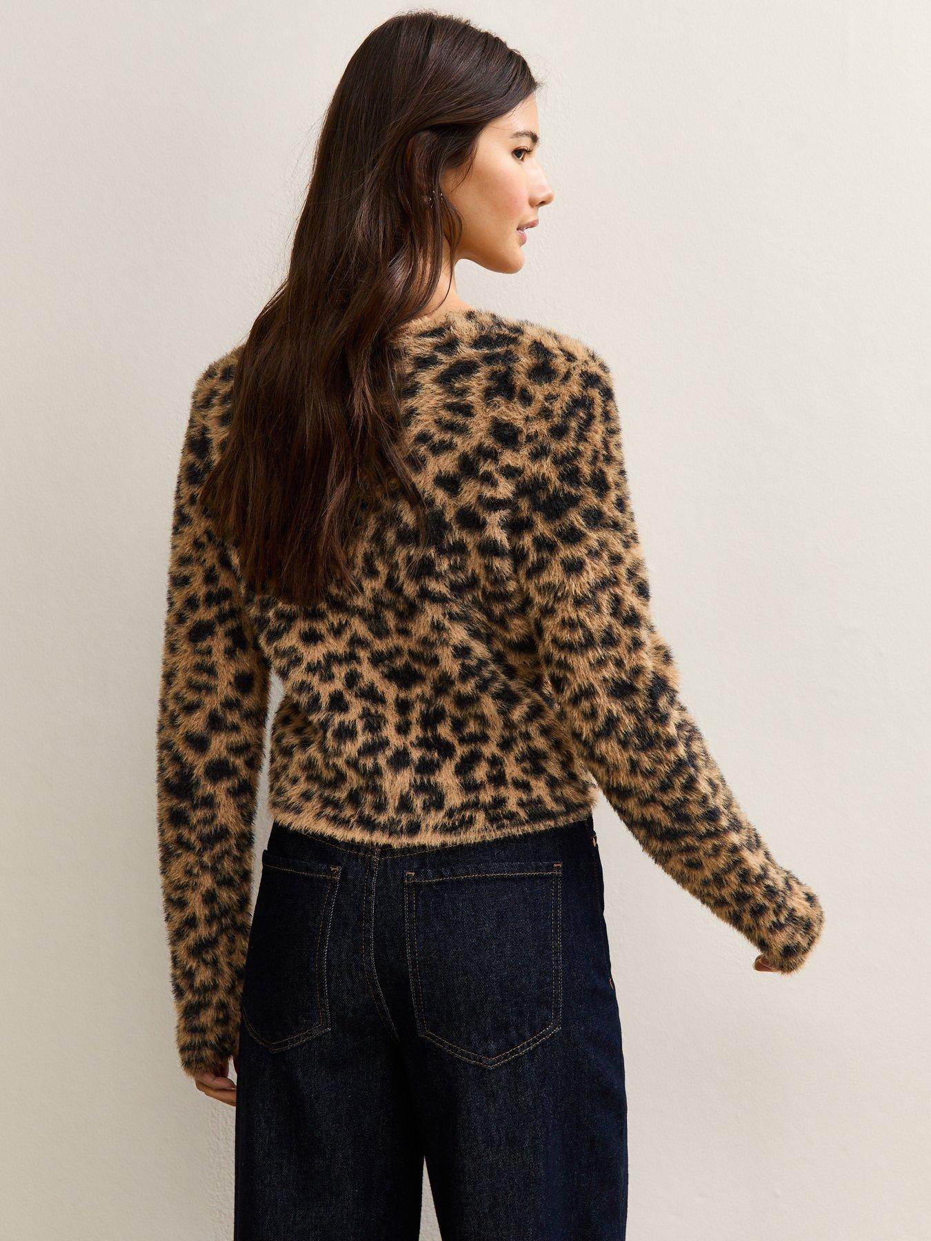 New Look Fluffy Knit Leopard Pattern Cardigan - Brown | Very