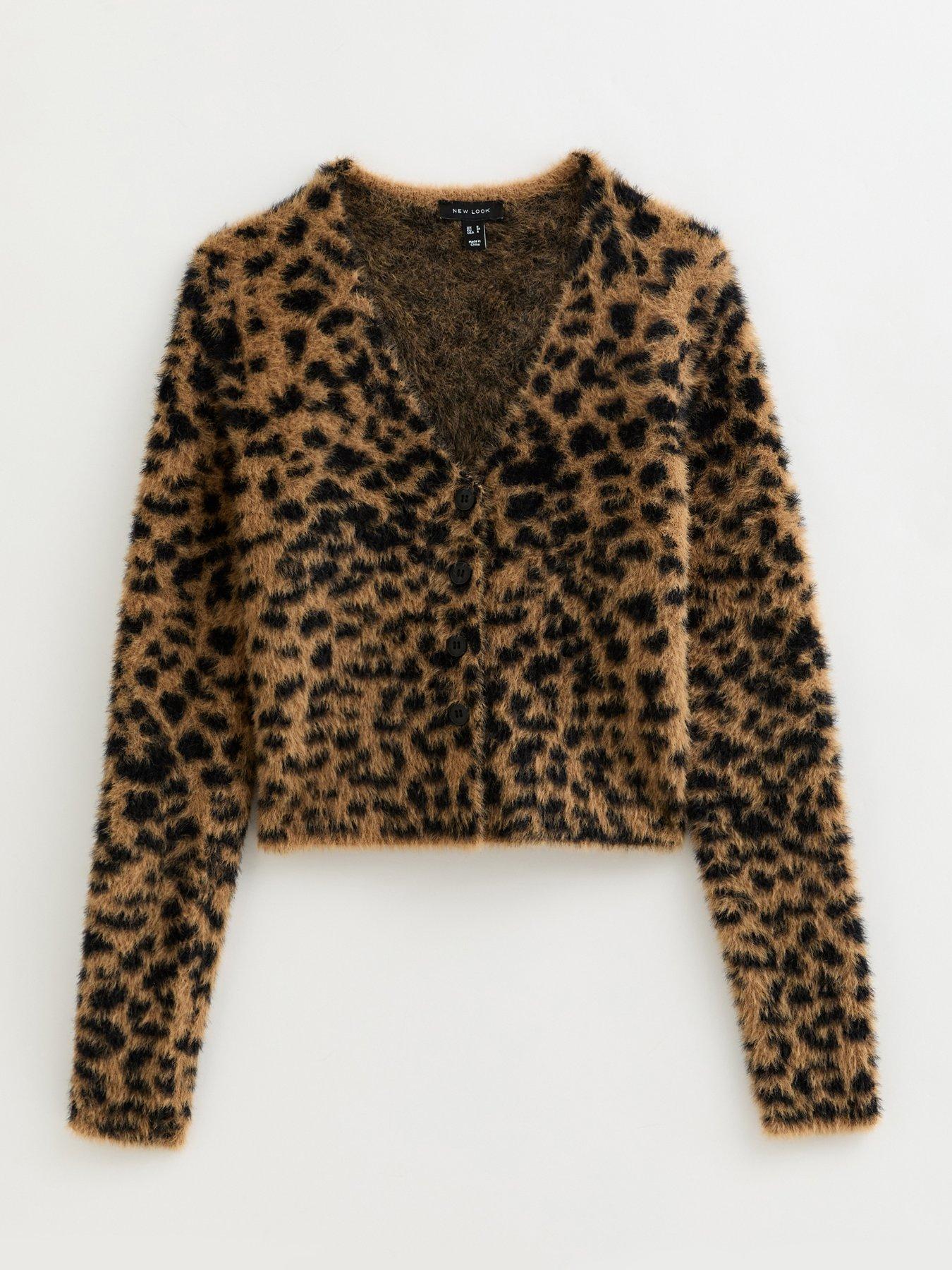 New Look Fluffy Knit Leopard Pattern Cardigan - Brown | Very