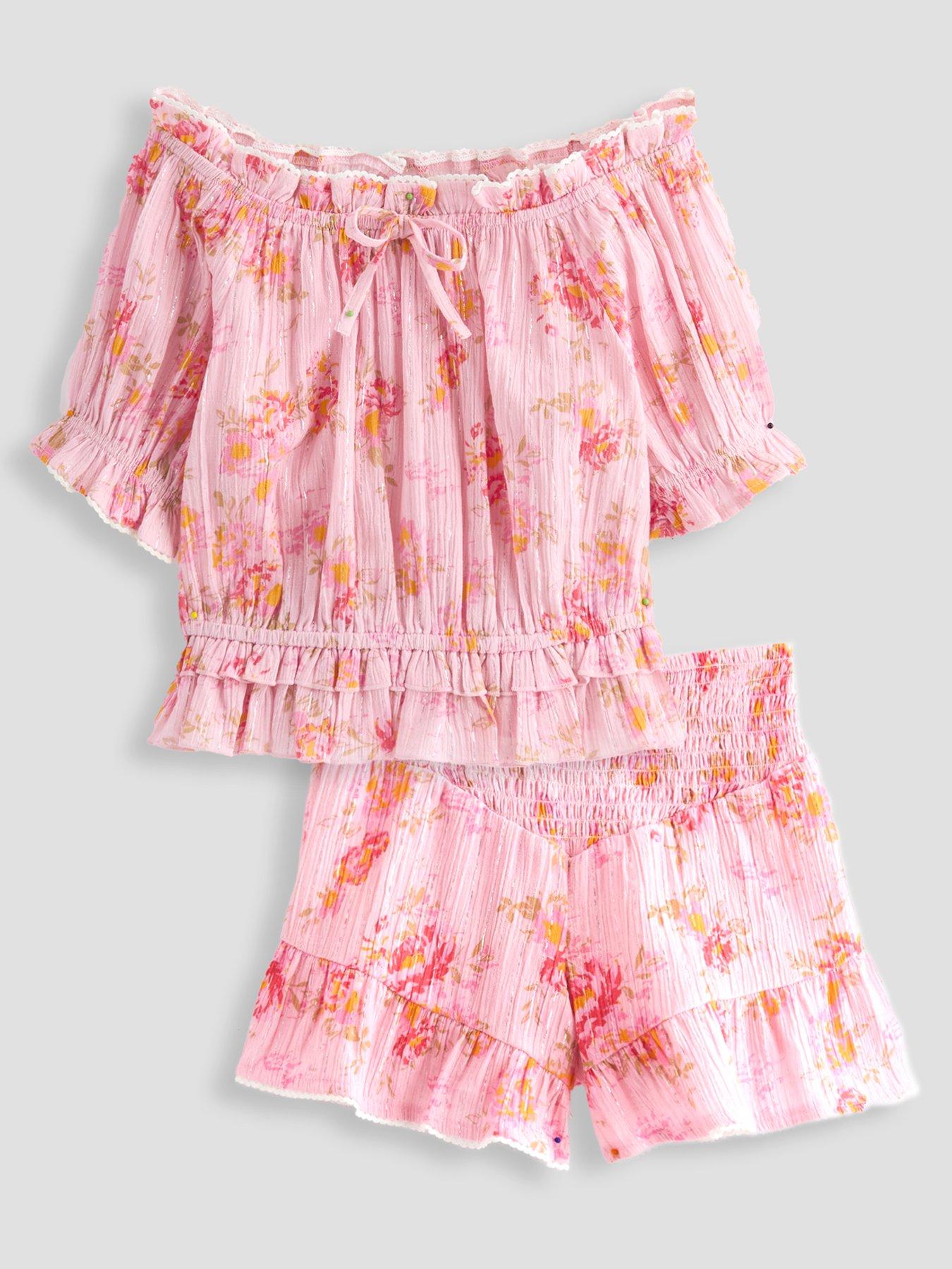 Image 1 of 6 of The Very Collection Girls Tired Short And Top Printed Set - Print