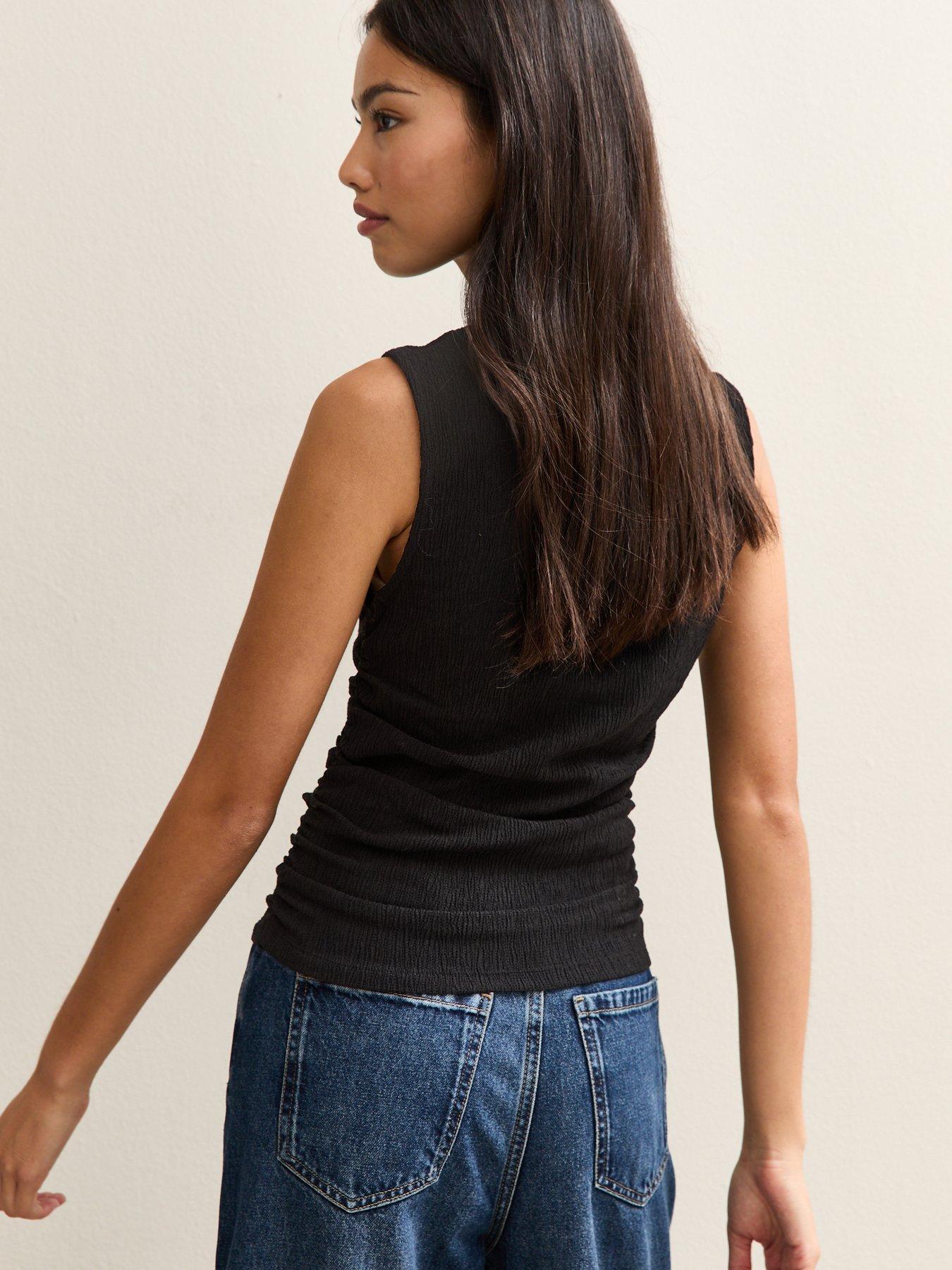 Image 2 of 5 of New Look Textured Jersey Ruched Tank Top - Black