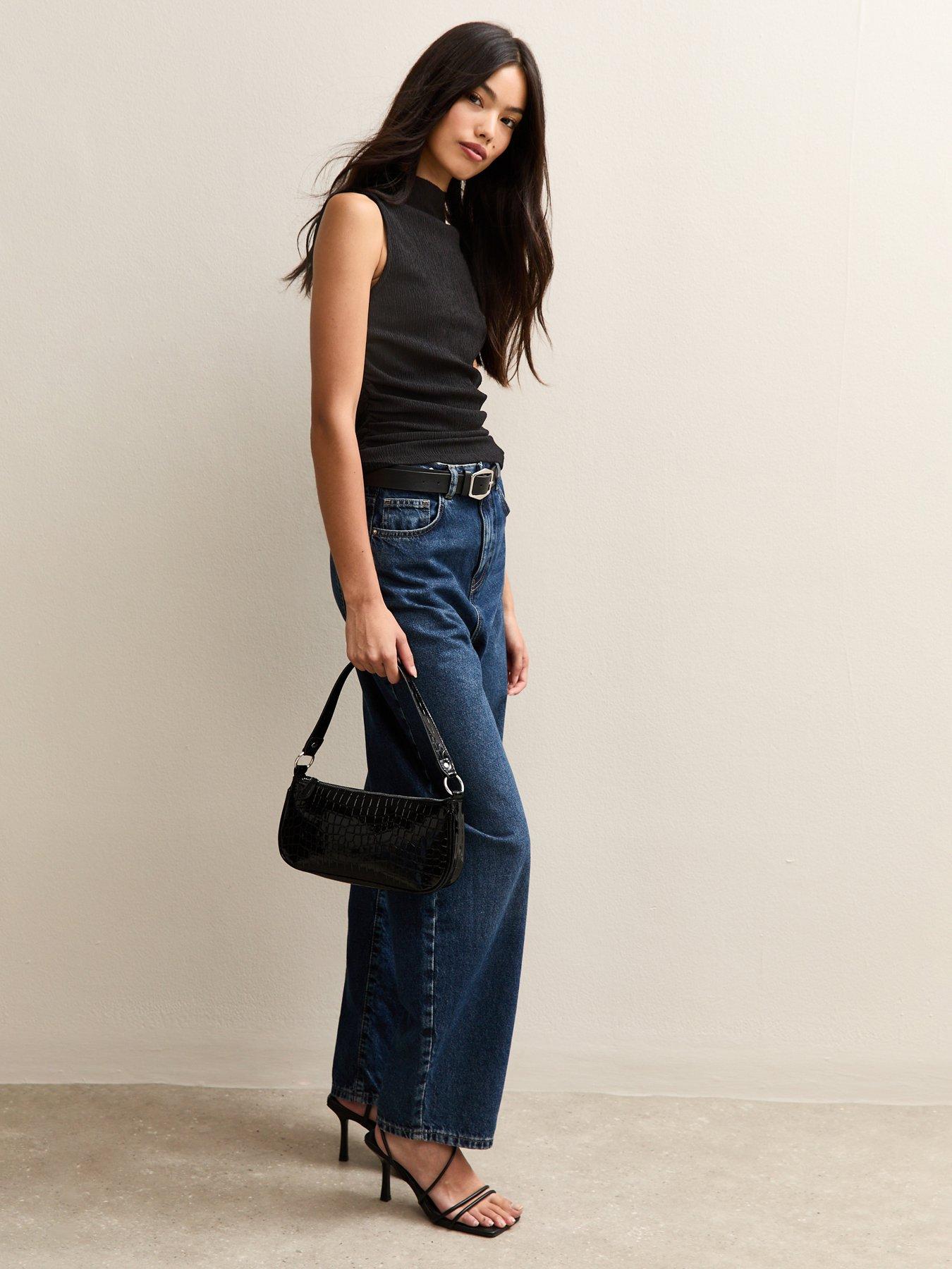 Image 3 of 5 of New Look Textured Jersey Ruched Tank Top - Black