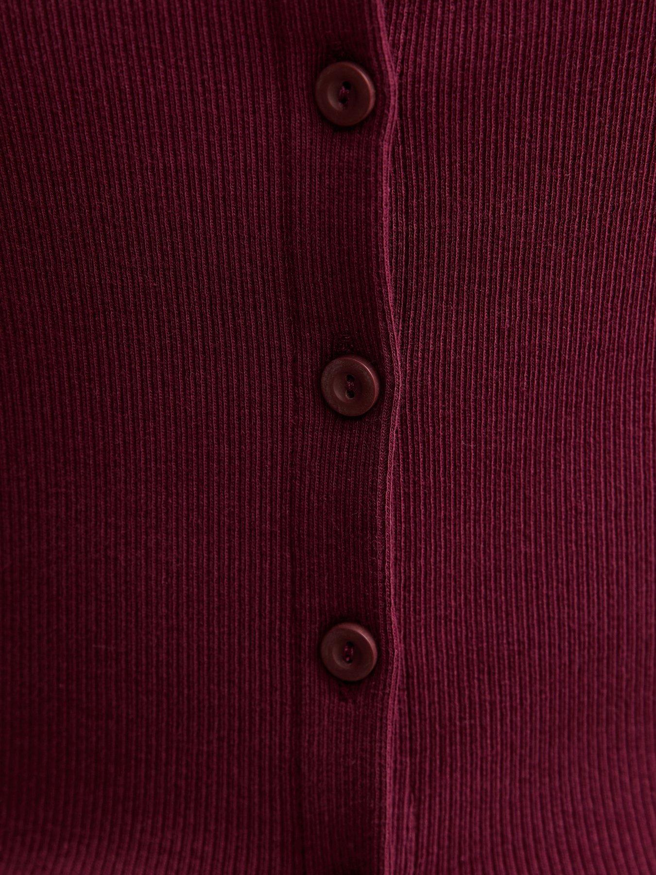 Image 5 of 5 of New Look Dark Burgundy Rib Button Up Long Sleeve Top