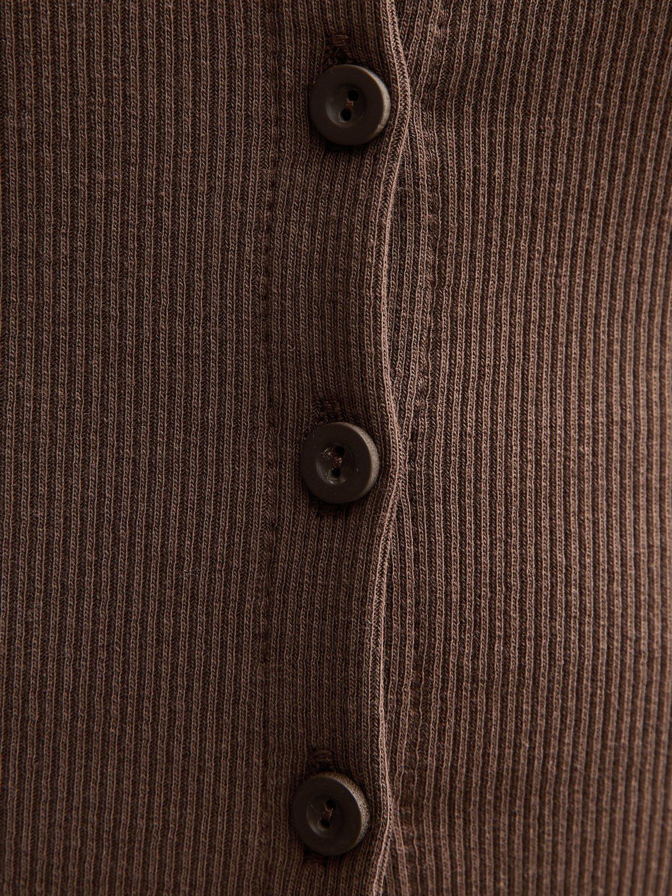 Image 6 of 6 of New Look Dark Brown Rib Button Up Long Sleeve Top