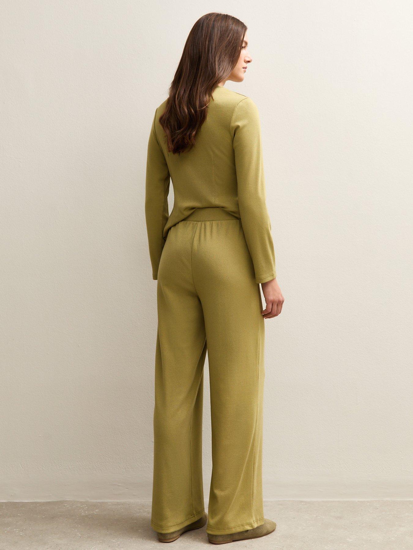 Image 2 of 5 of New Look Soft Touch Front Seam Wide Leg Trousers - Khaki