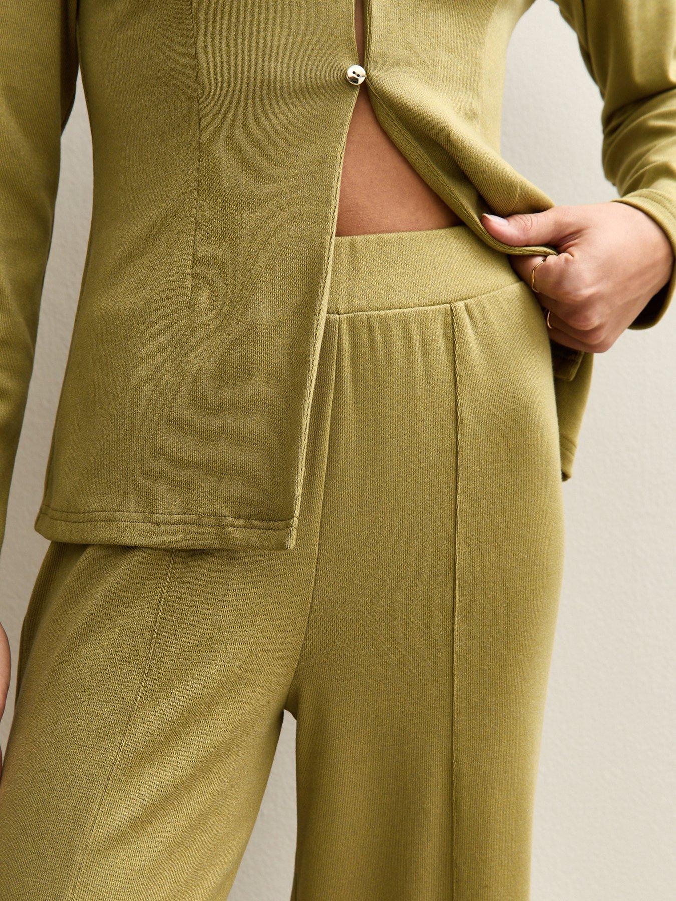 Image 4 of 5 of New Look Soft Touch Front Seam Wide Leg Trousers - Khaki