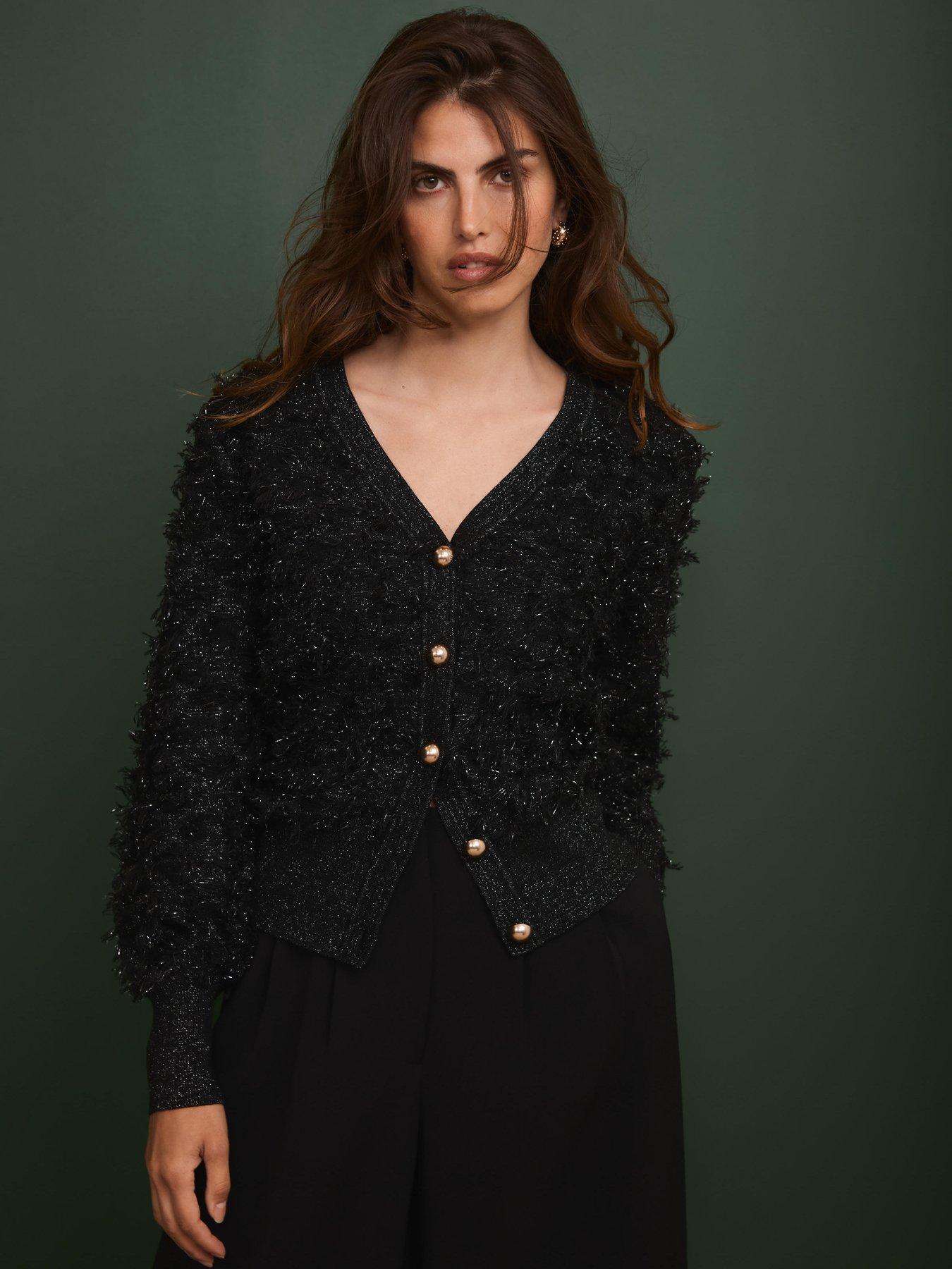 Mint Velvet Textured V Neck Cardigan - Black | Very